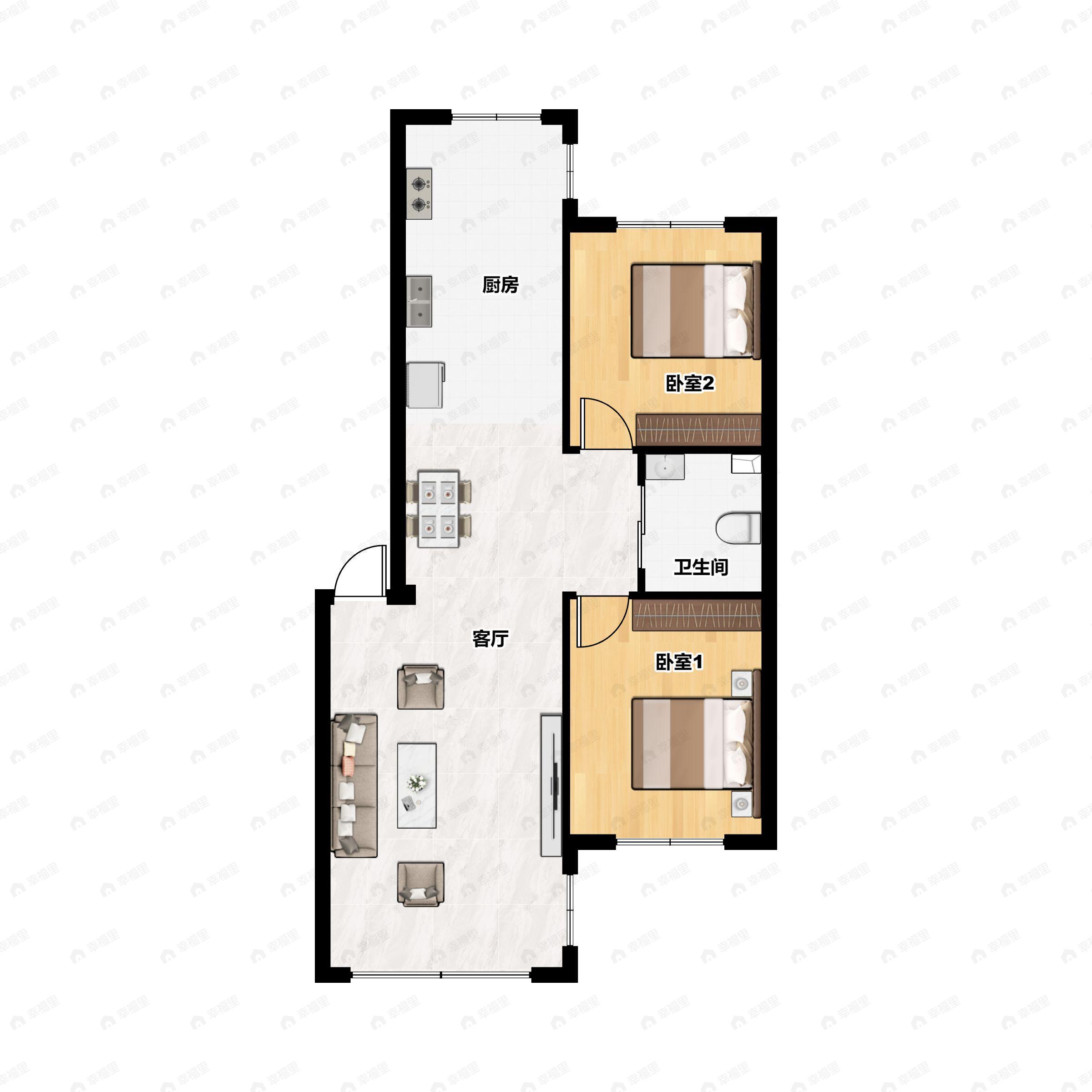 2室2厅1卫建面78平户型图