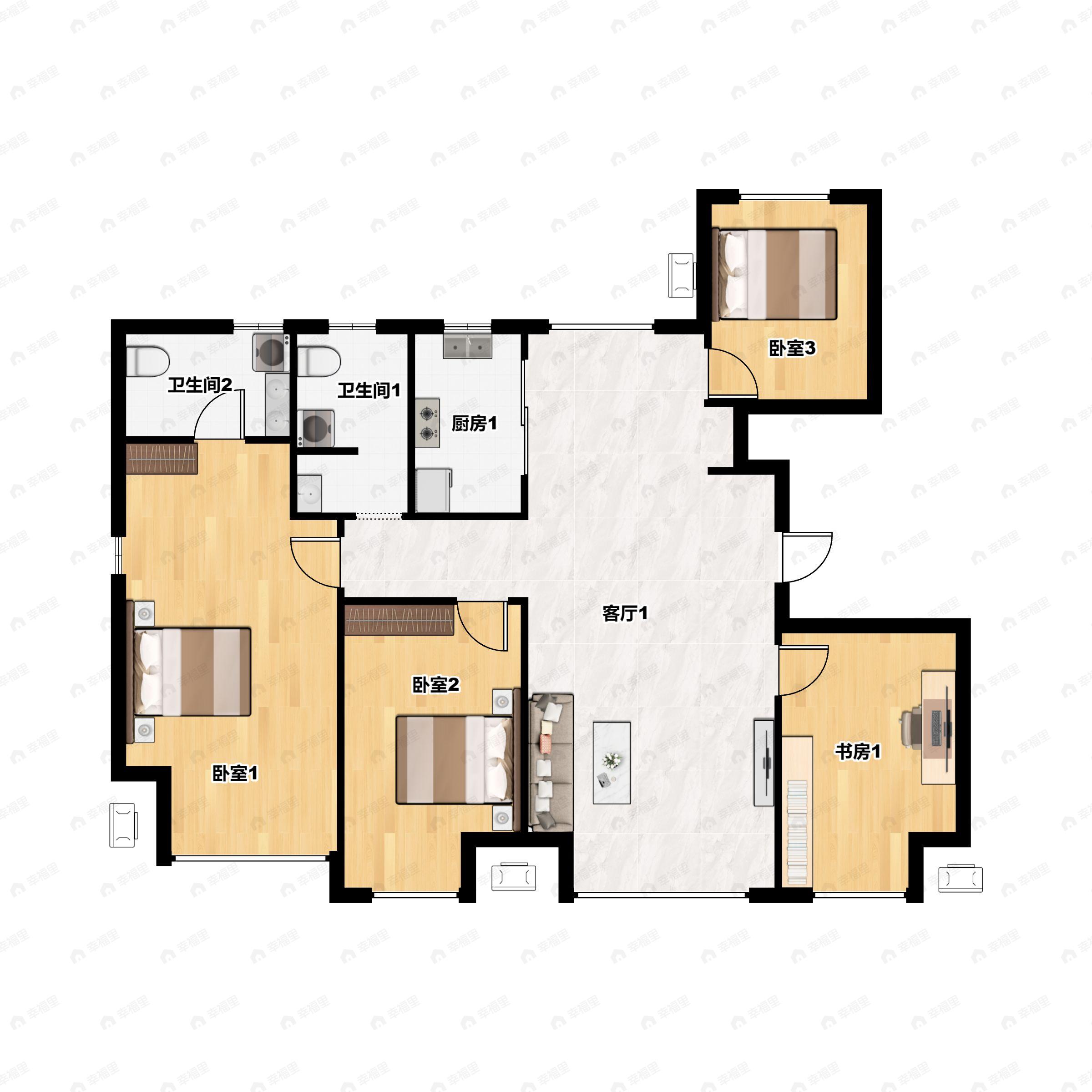 4室2厅2卫建面134平南户型图