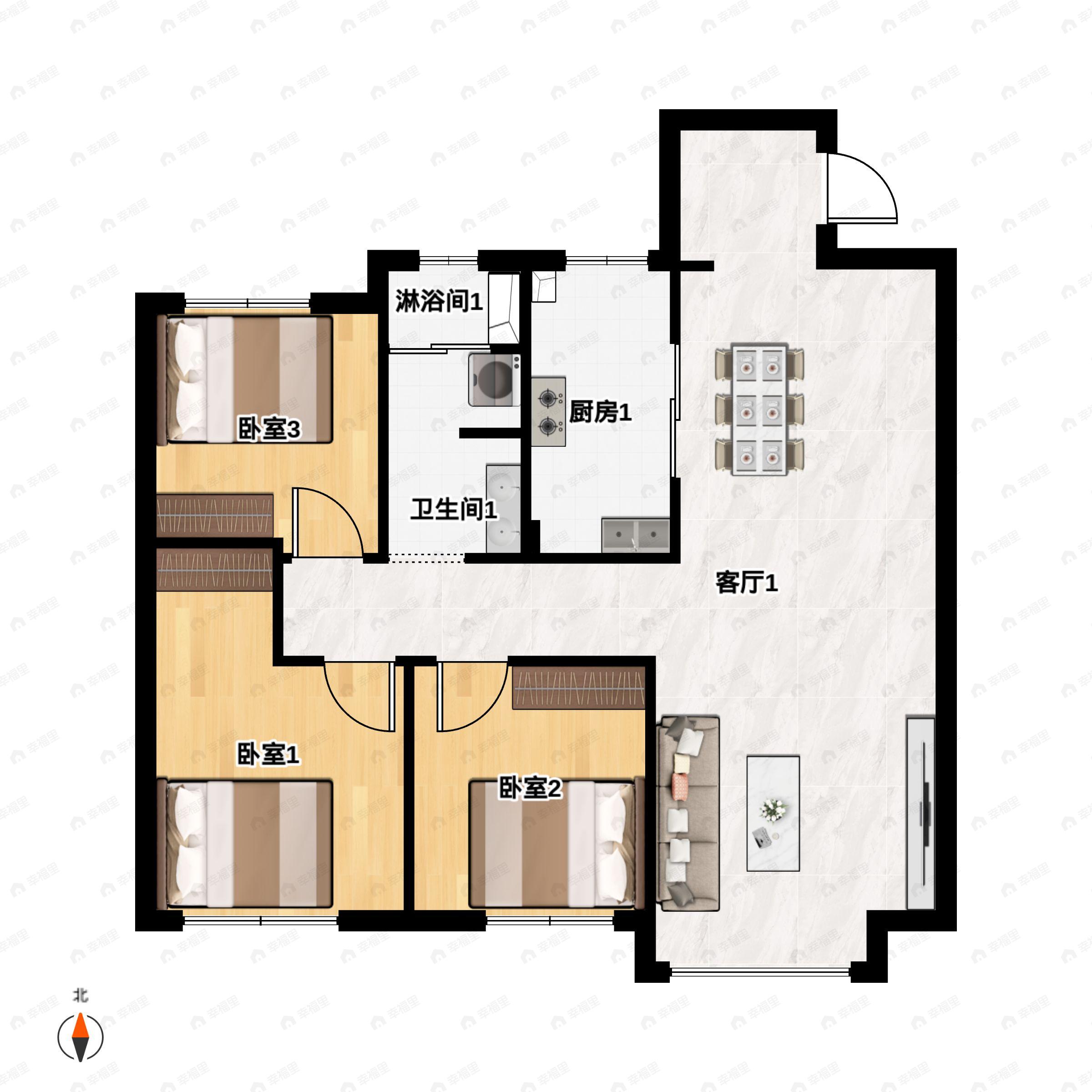 3室2厅1卫建面97平户型图