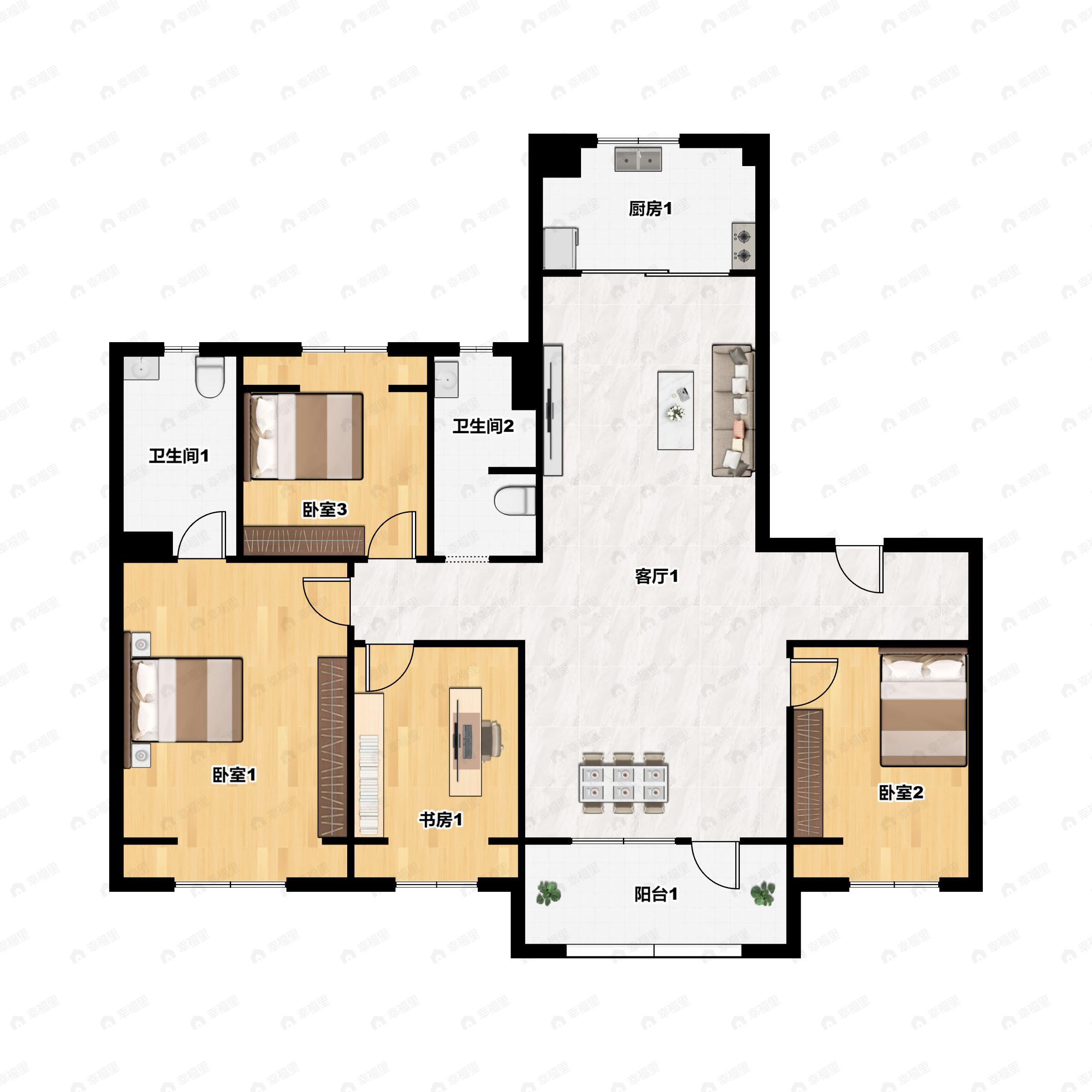 4室2厅2卫建面165平南|北户型图