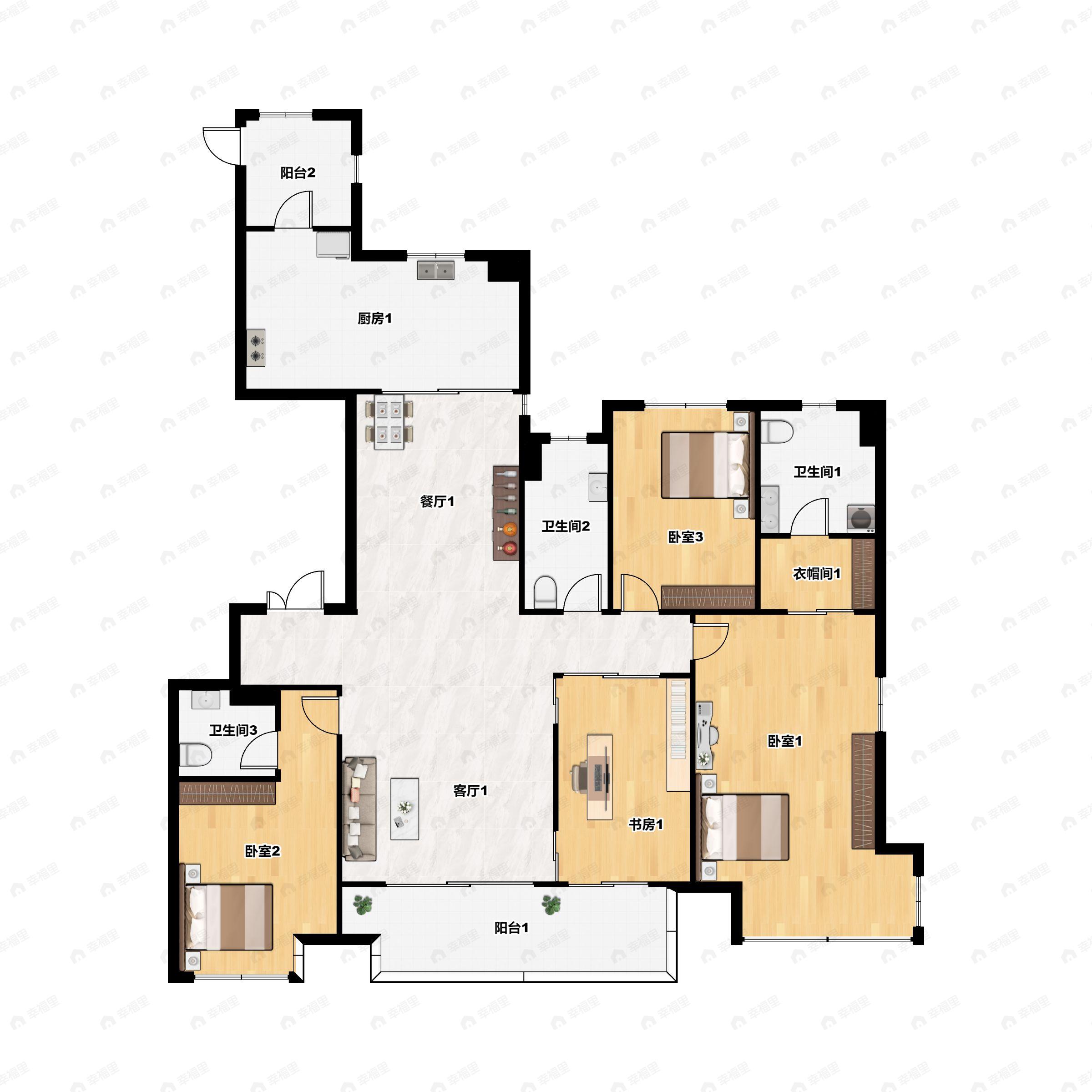 4室2厅3卫建面209平南户型图