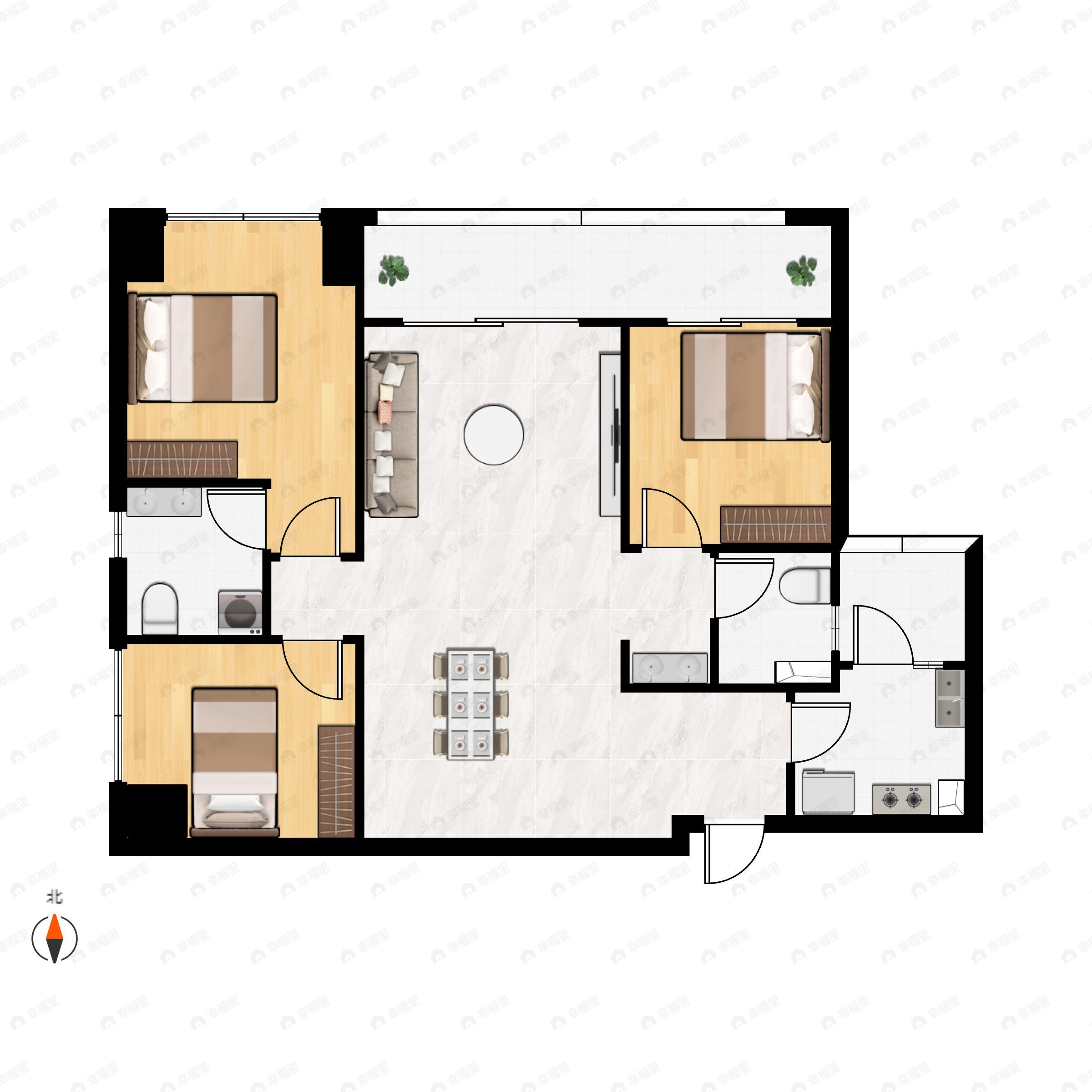3室2厅2卫建面95平东户型图