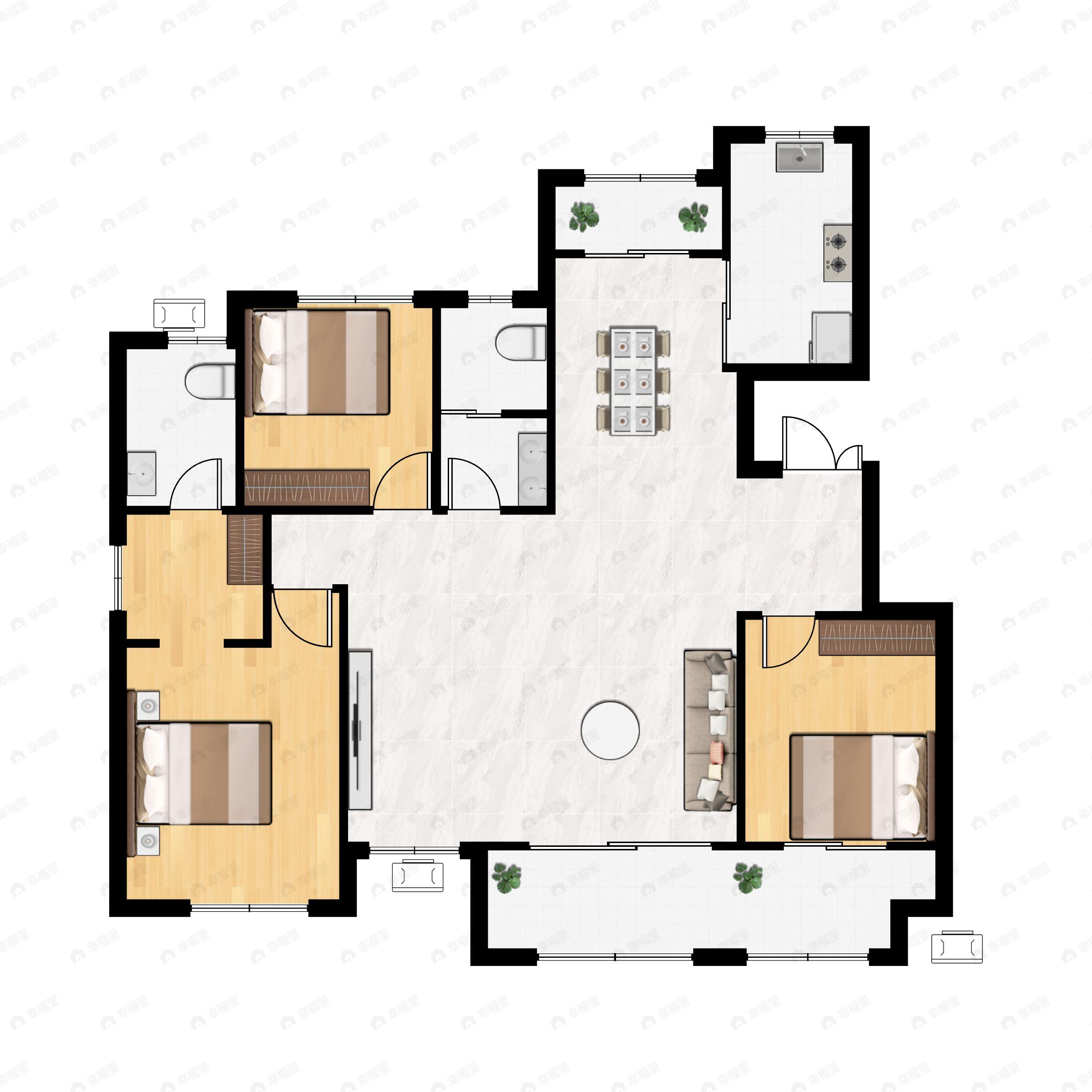 3室2厅2卫建面152平户型图