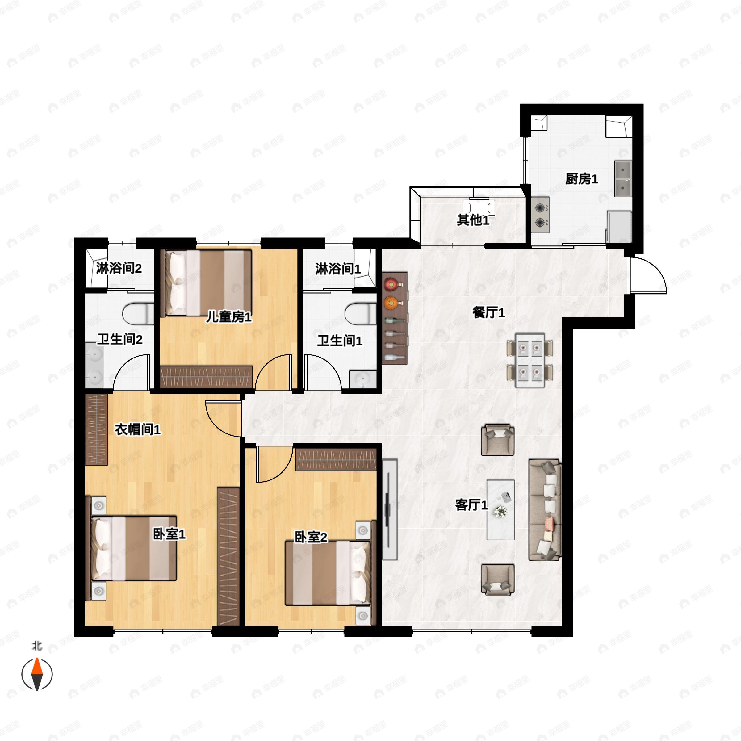 中海河山郡3室2厅2卫户型图