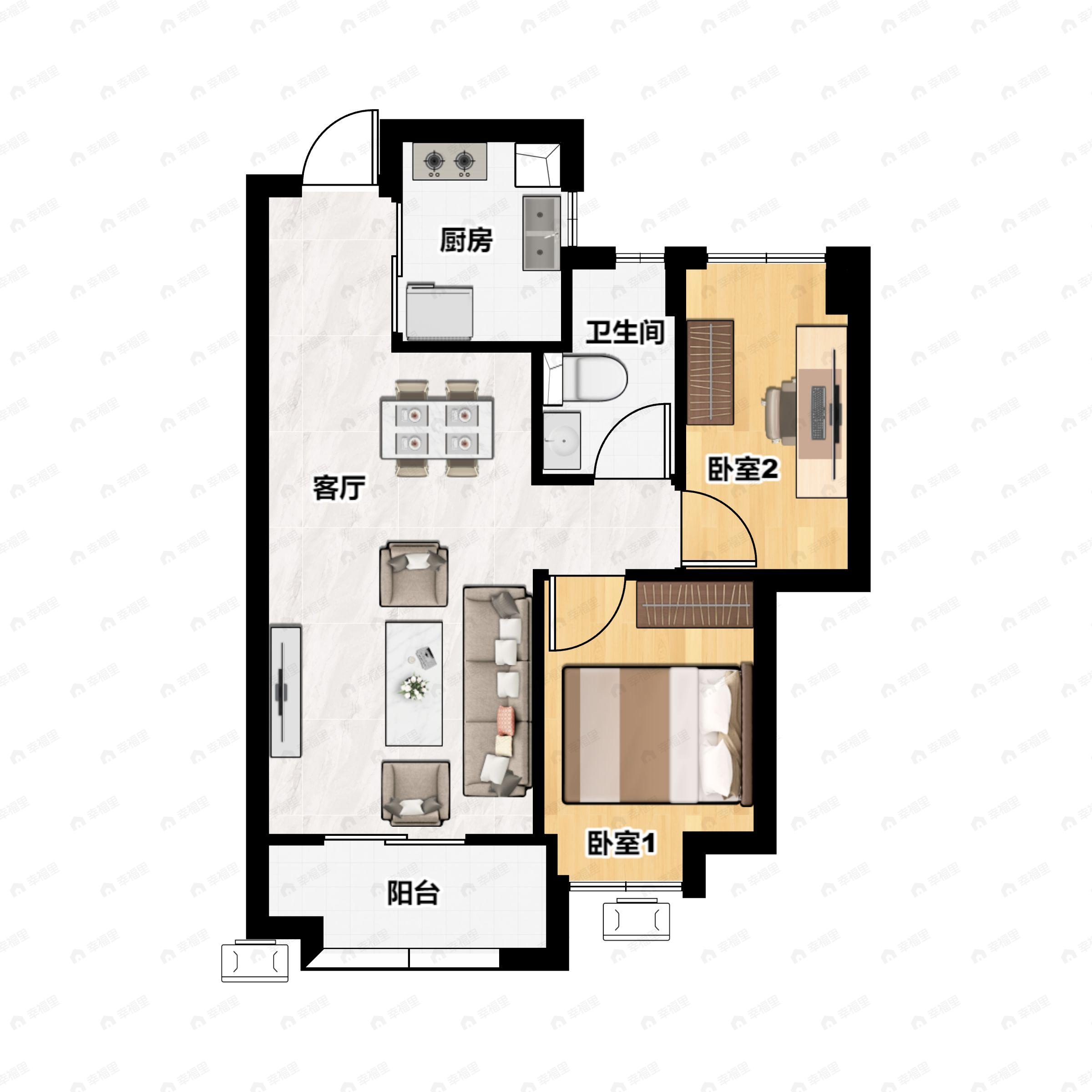 2室2厅1卫建面80平户型图