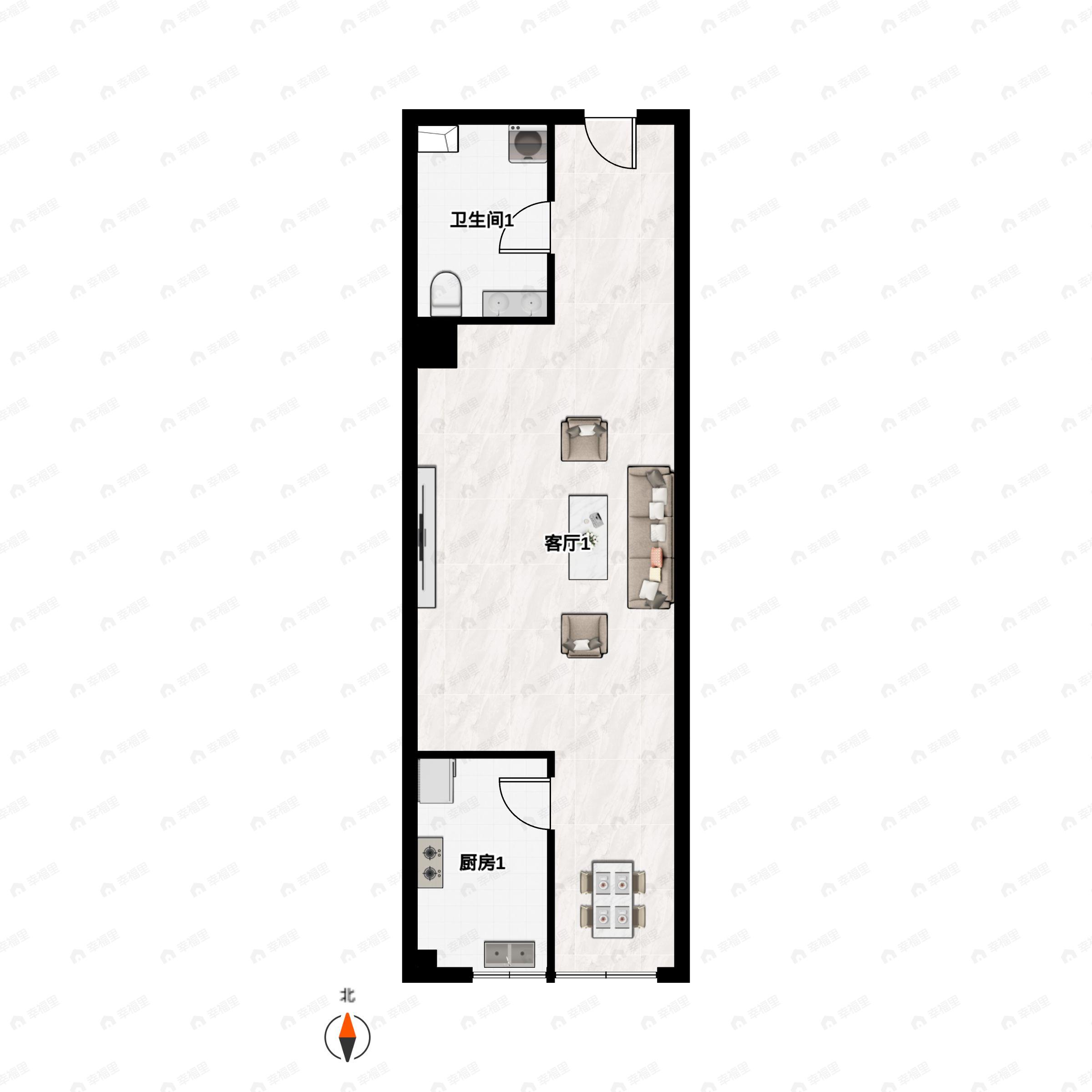 1室1厅1卫建面54平户型图