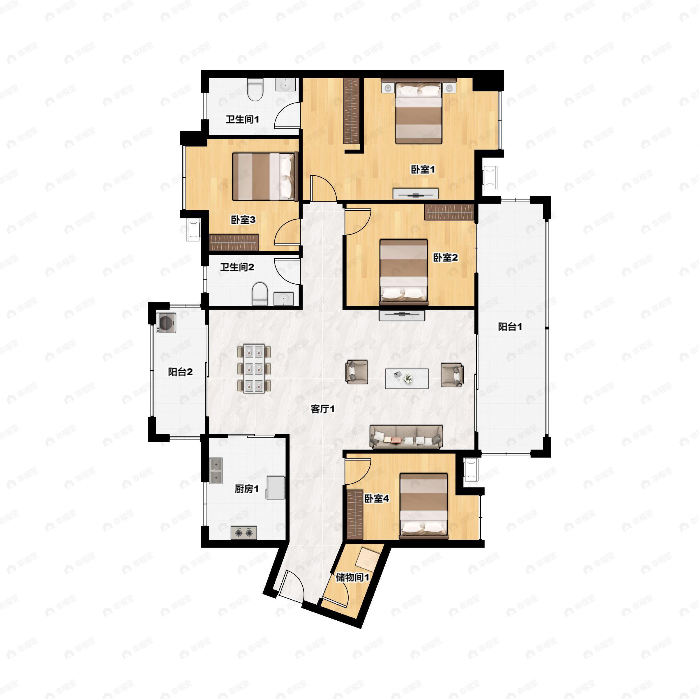 4室2厅2卫建面153平南户型图