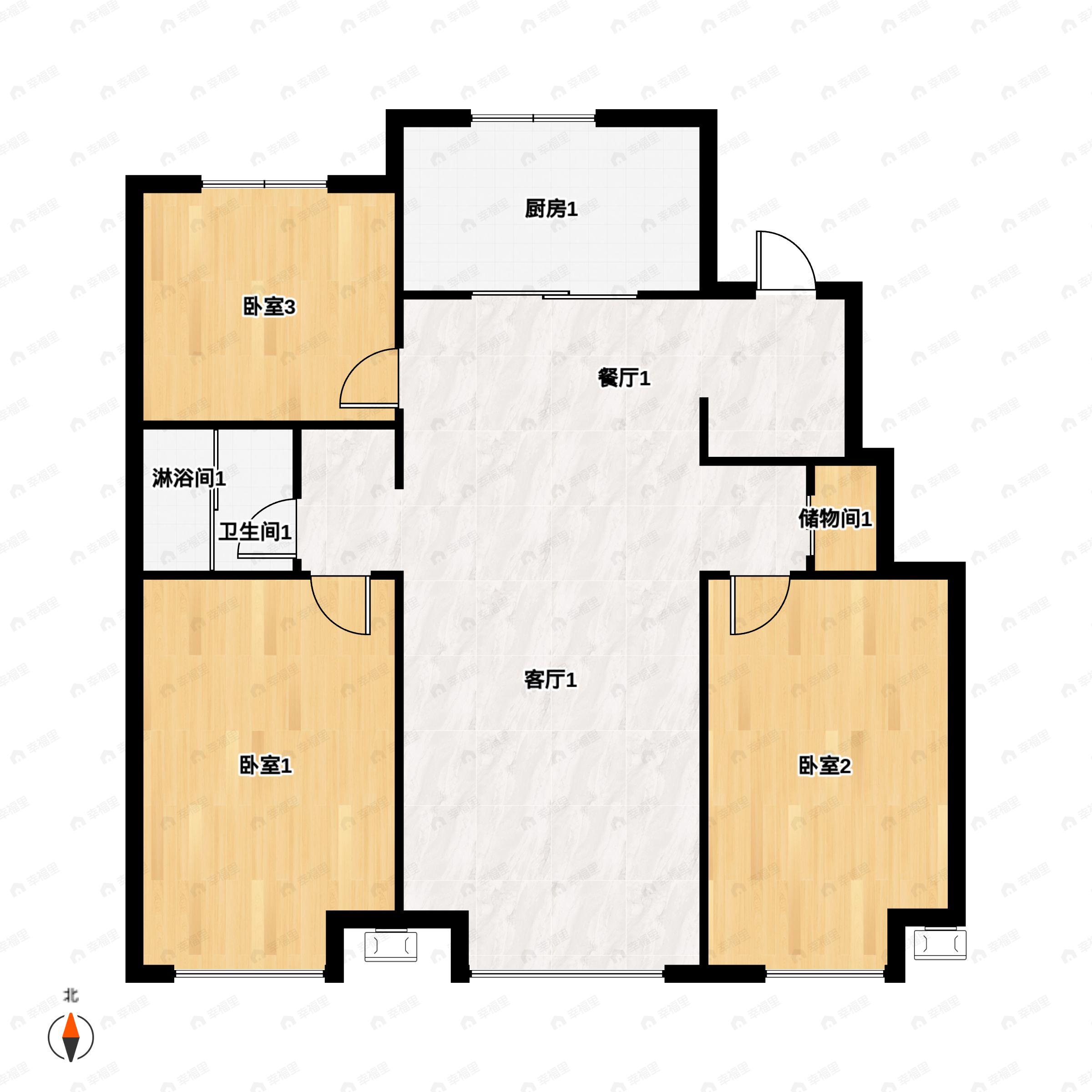 3室2厅1卫建面110平户型图