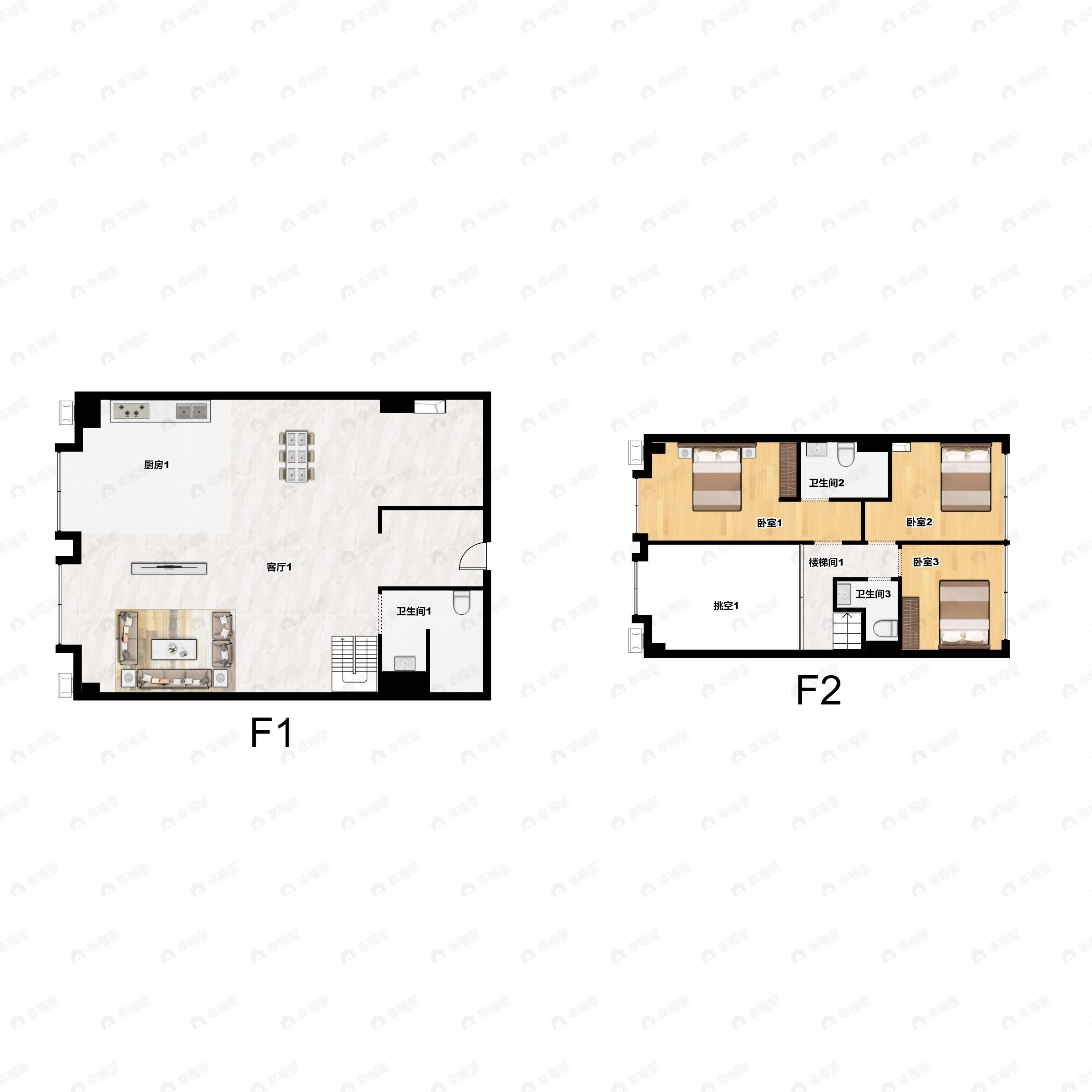 3室3厅3卫建面91平户型图