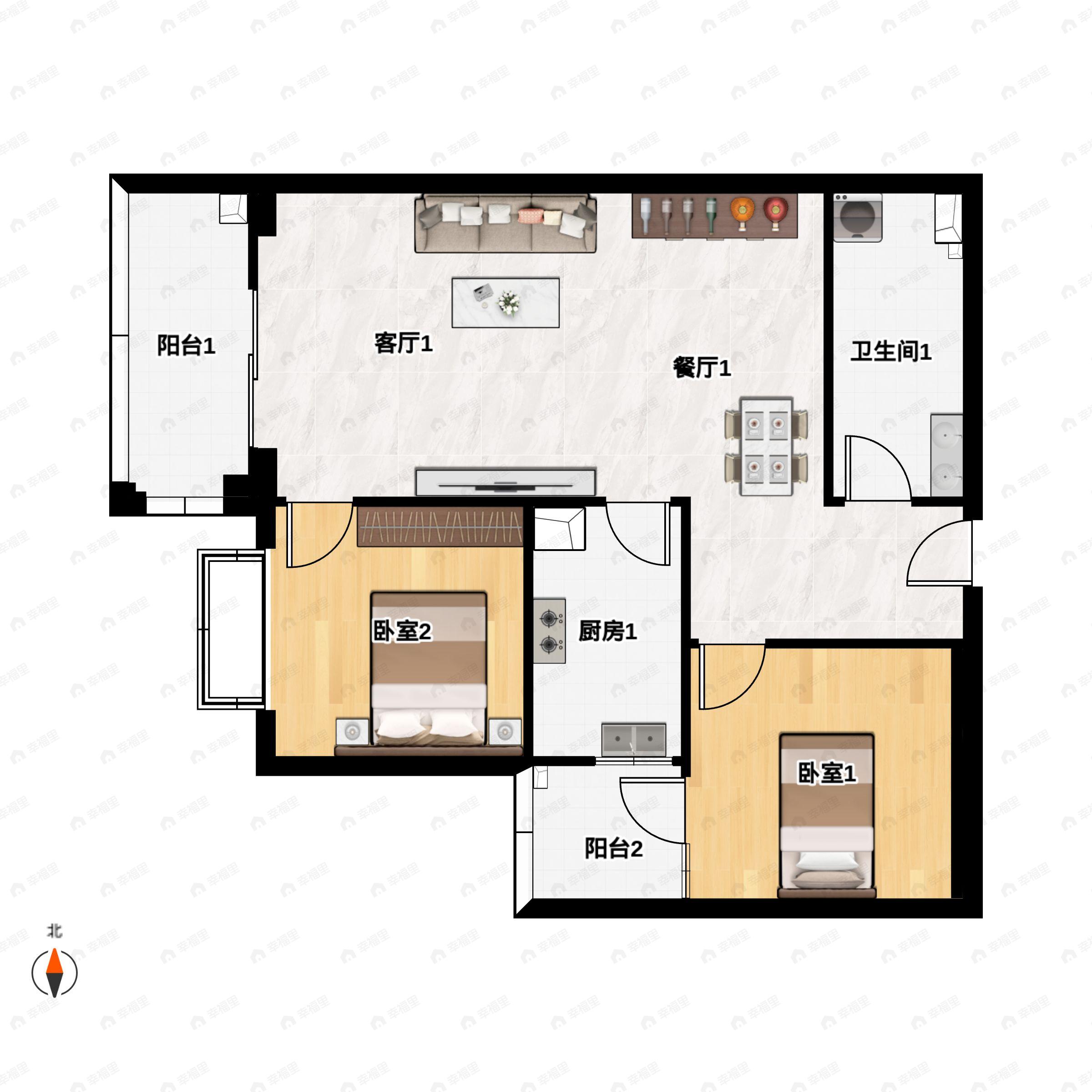 东旭骏城2室2厅1卫户型图