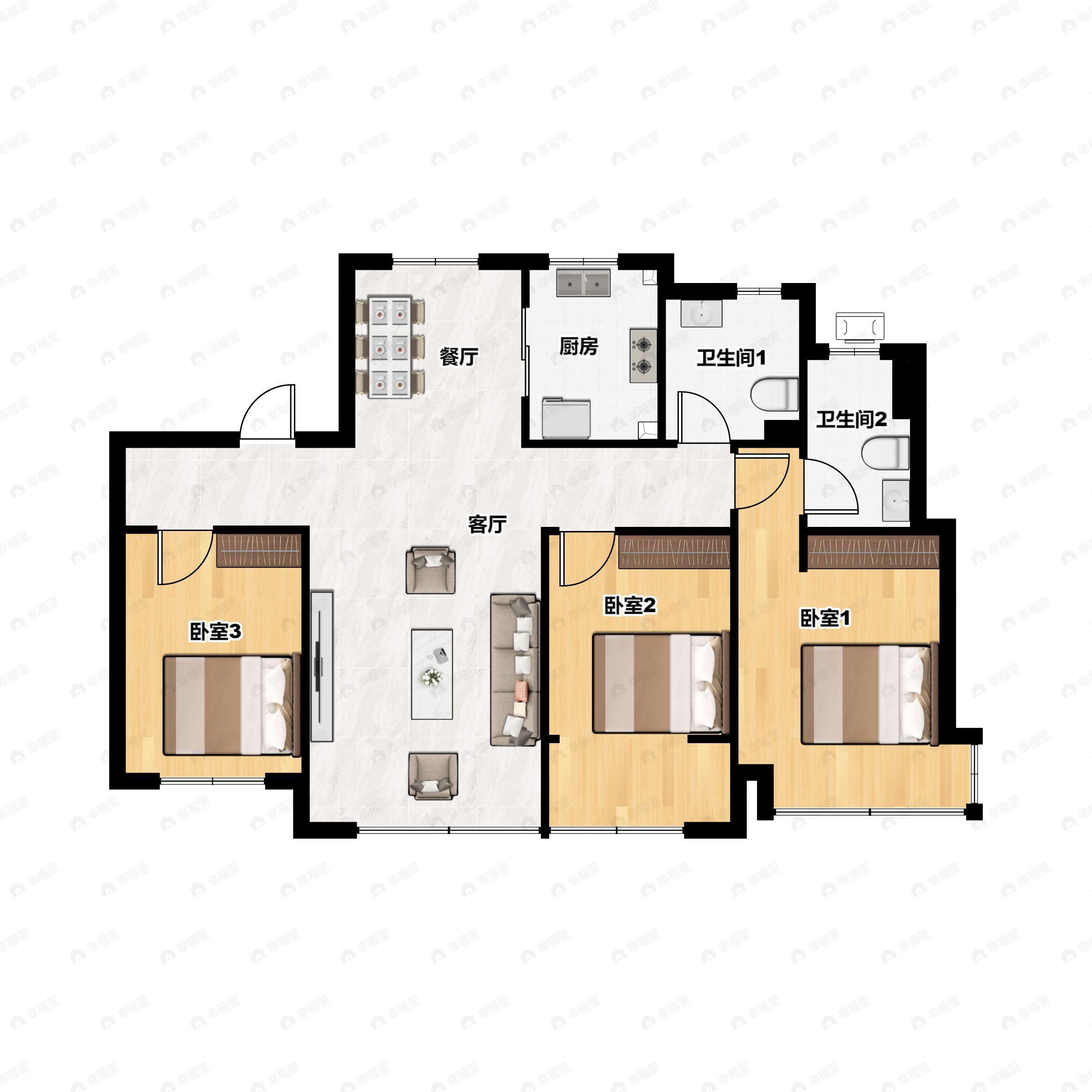 3室2厅2卫建面130平户型图