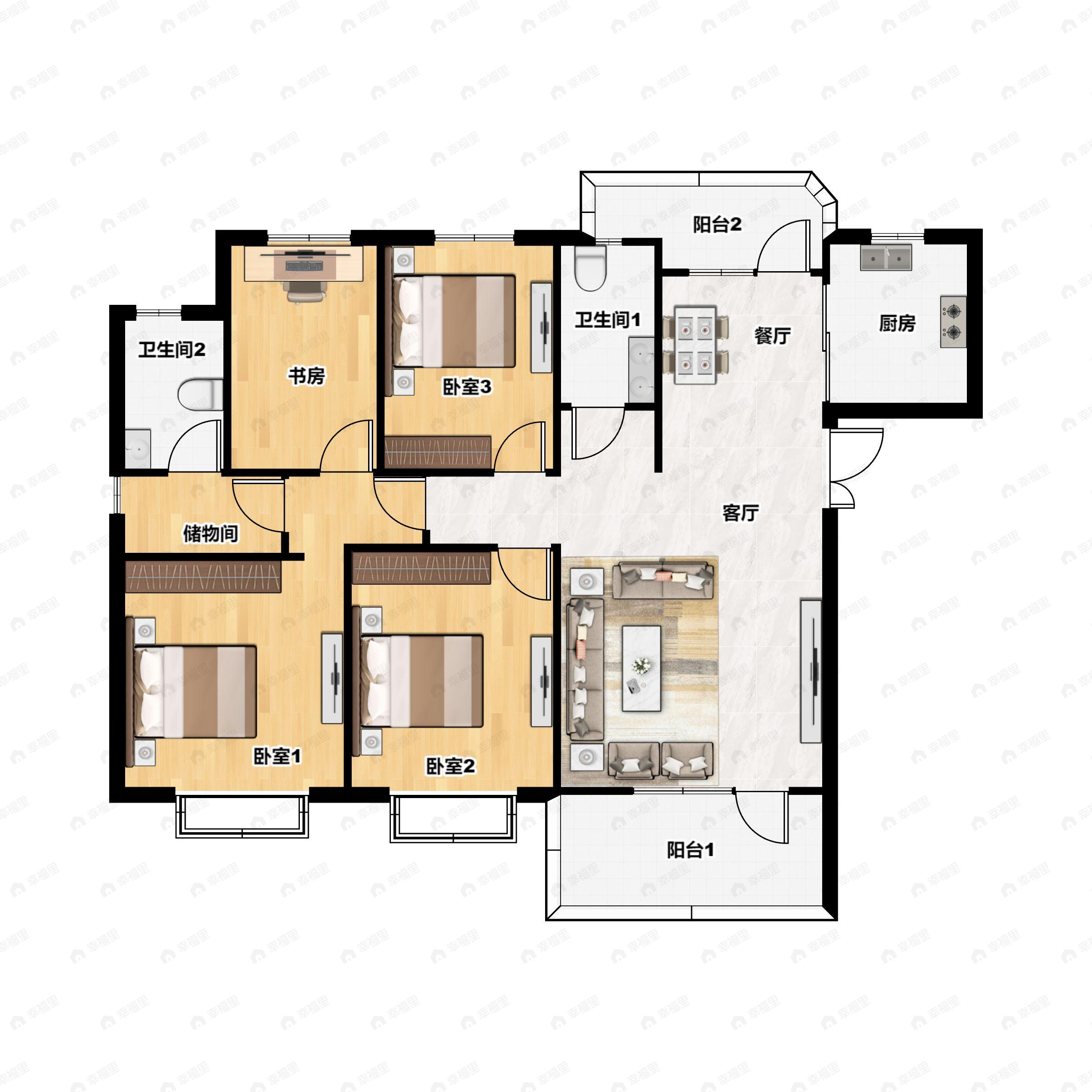 4室2厅2卫建面170平东南户型图