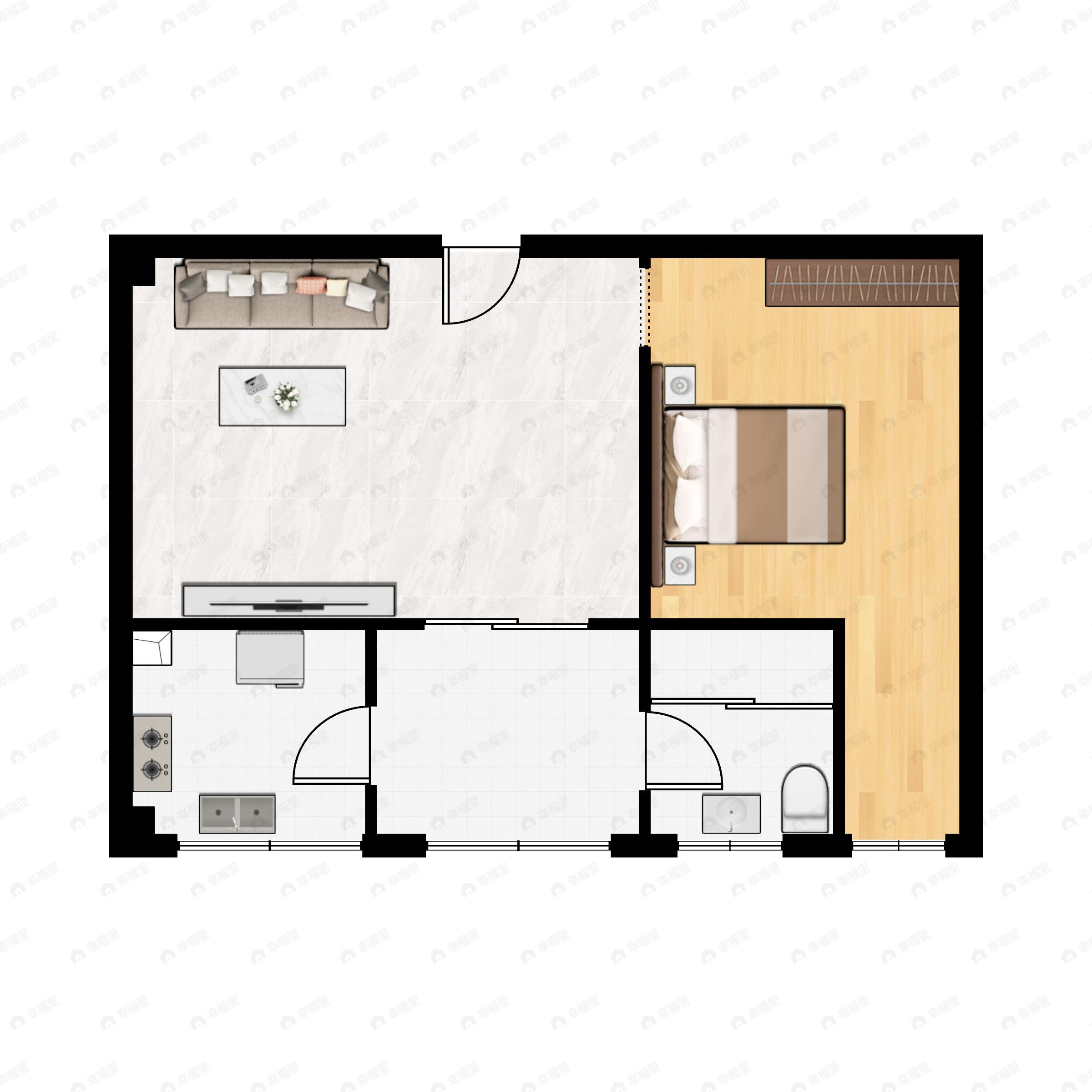 1室1厅1卫建面63m²南户型图