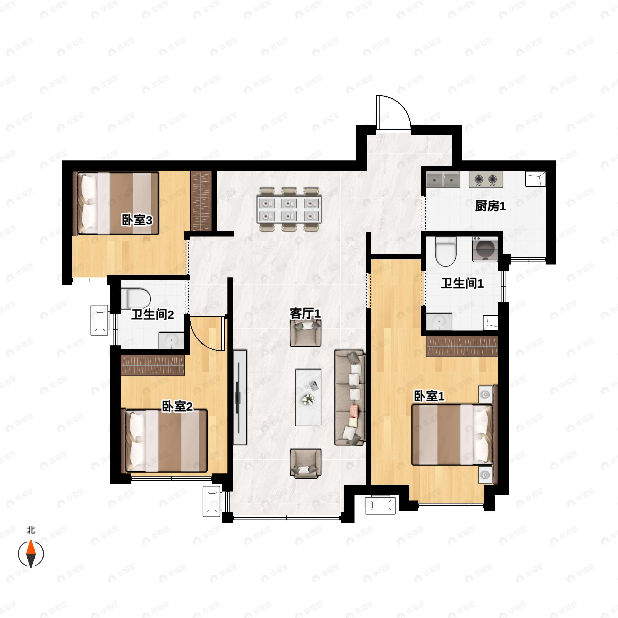 3室2厅2卫建面117平户型图
