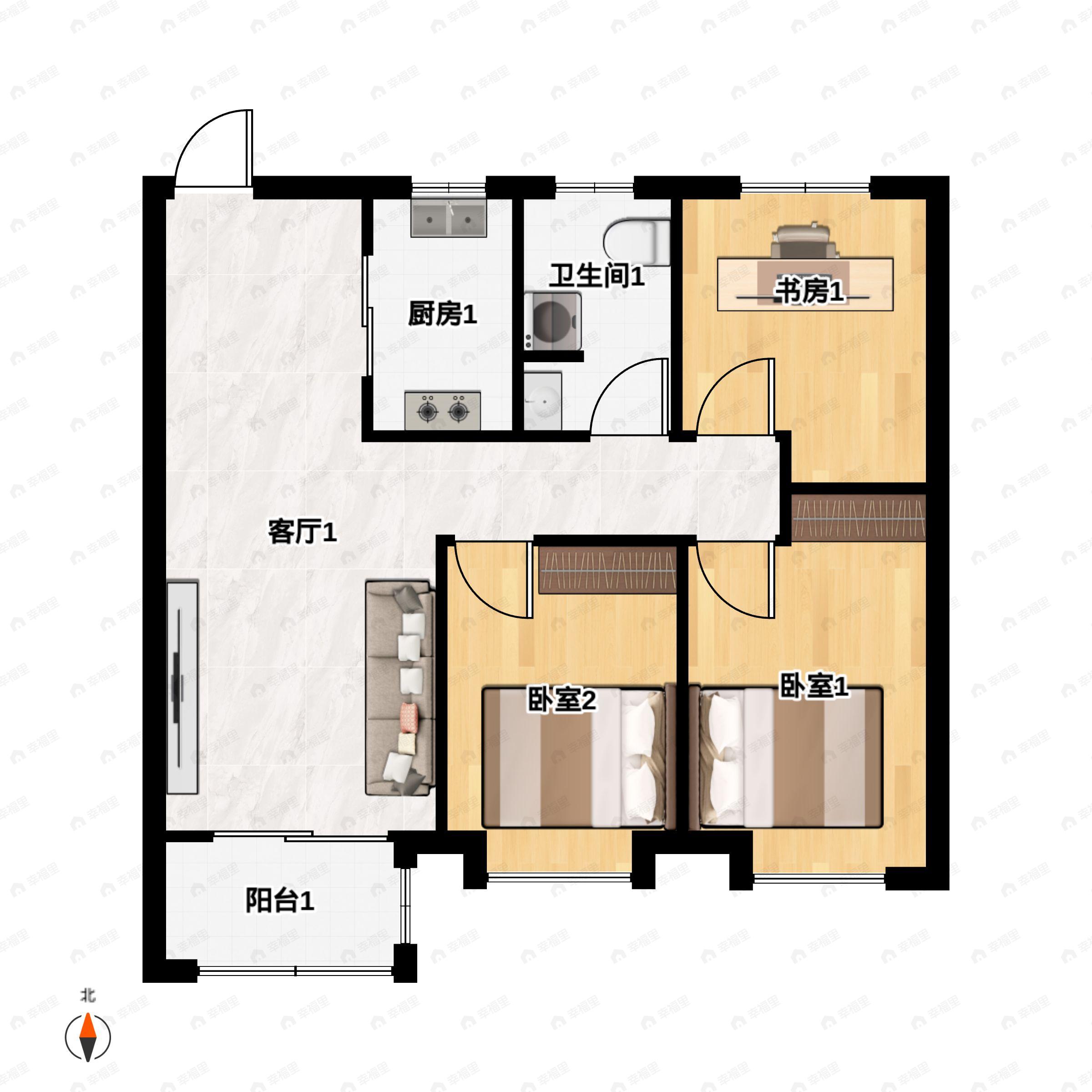 3室2厅1卫建面99平南户型图
