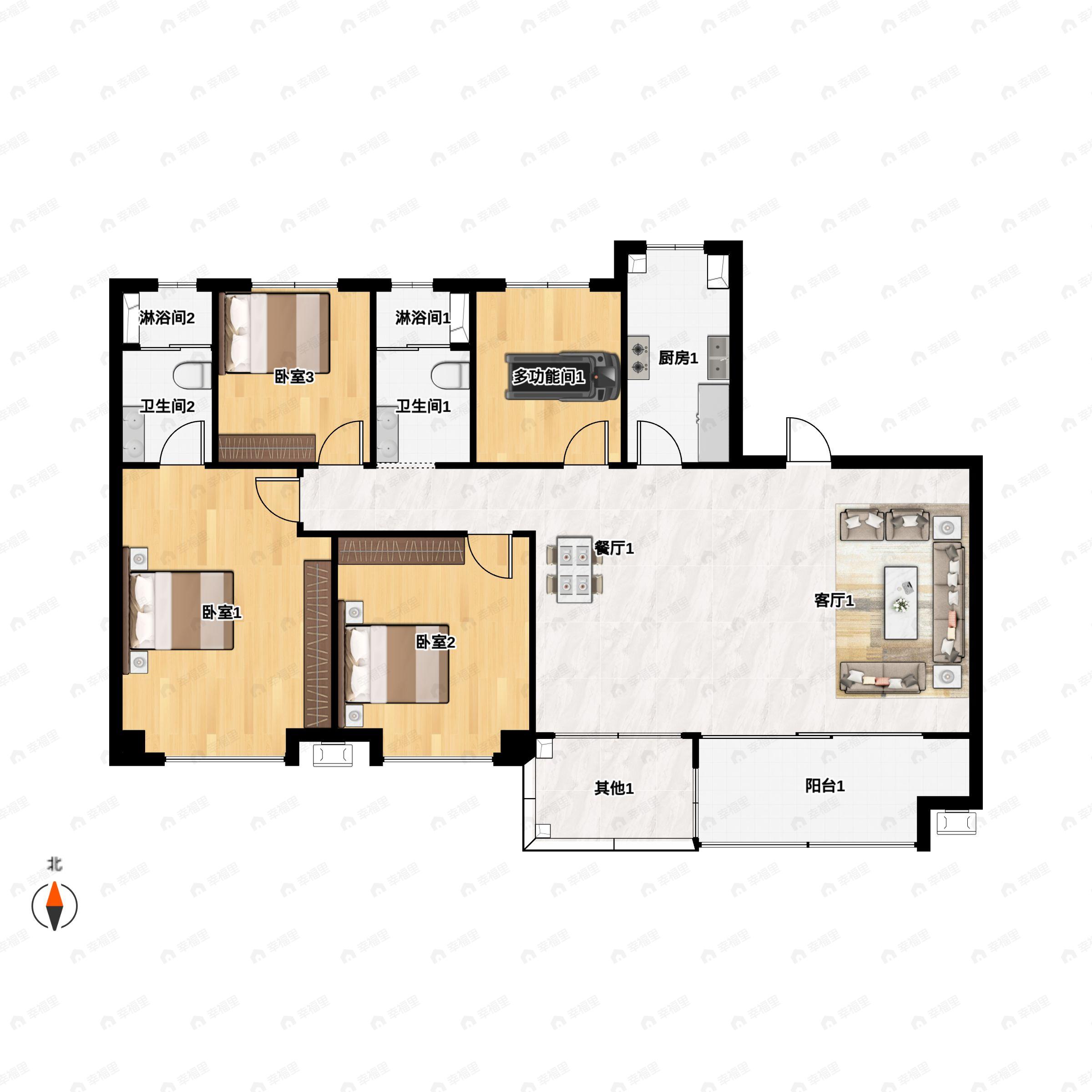 4室2厅2卫建面131平南|北户型图
