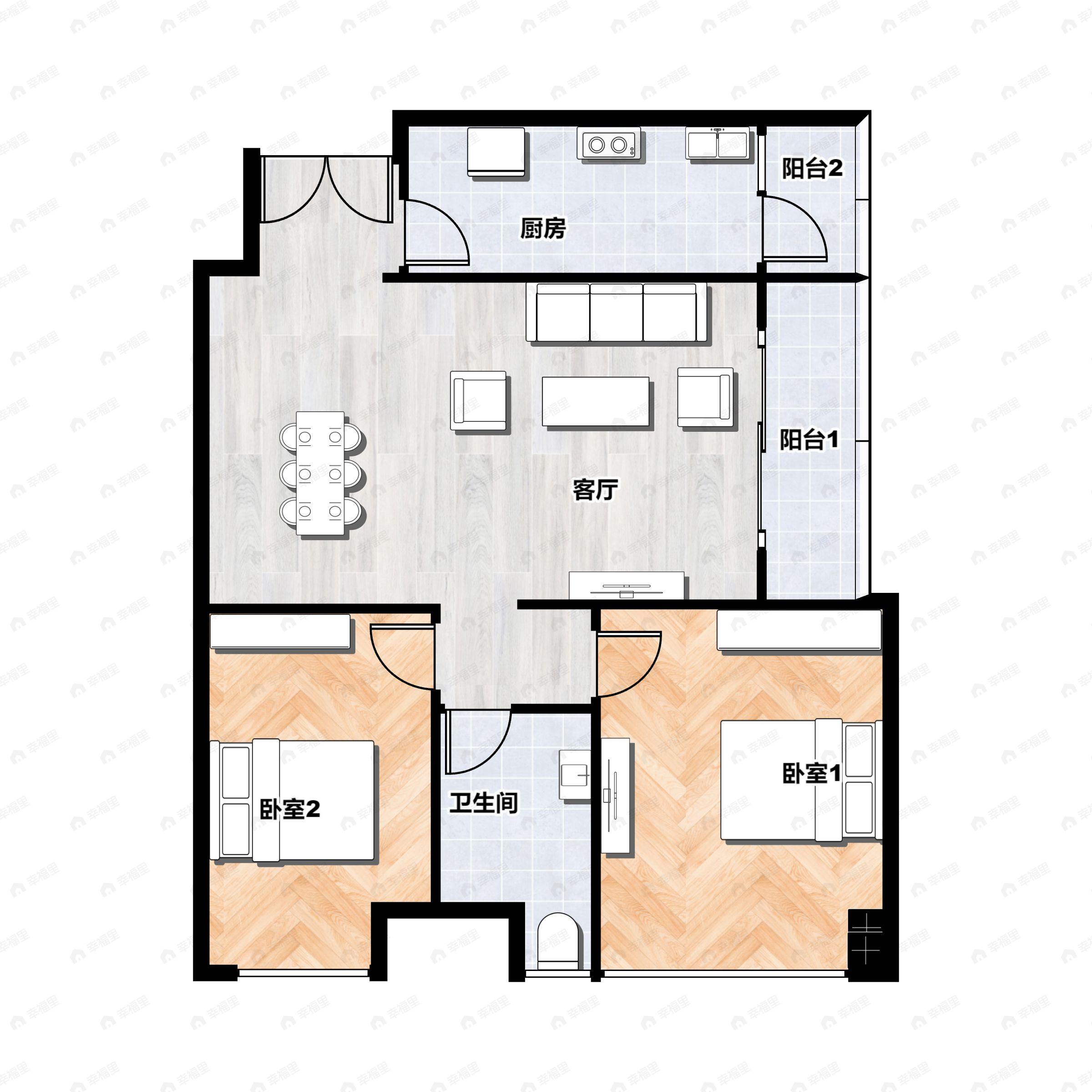 2室2厅1卫建面87平东北户型图