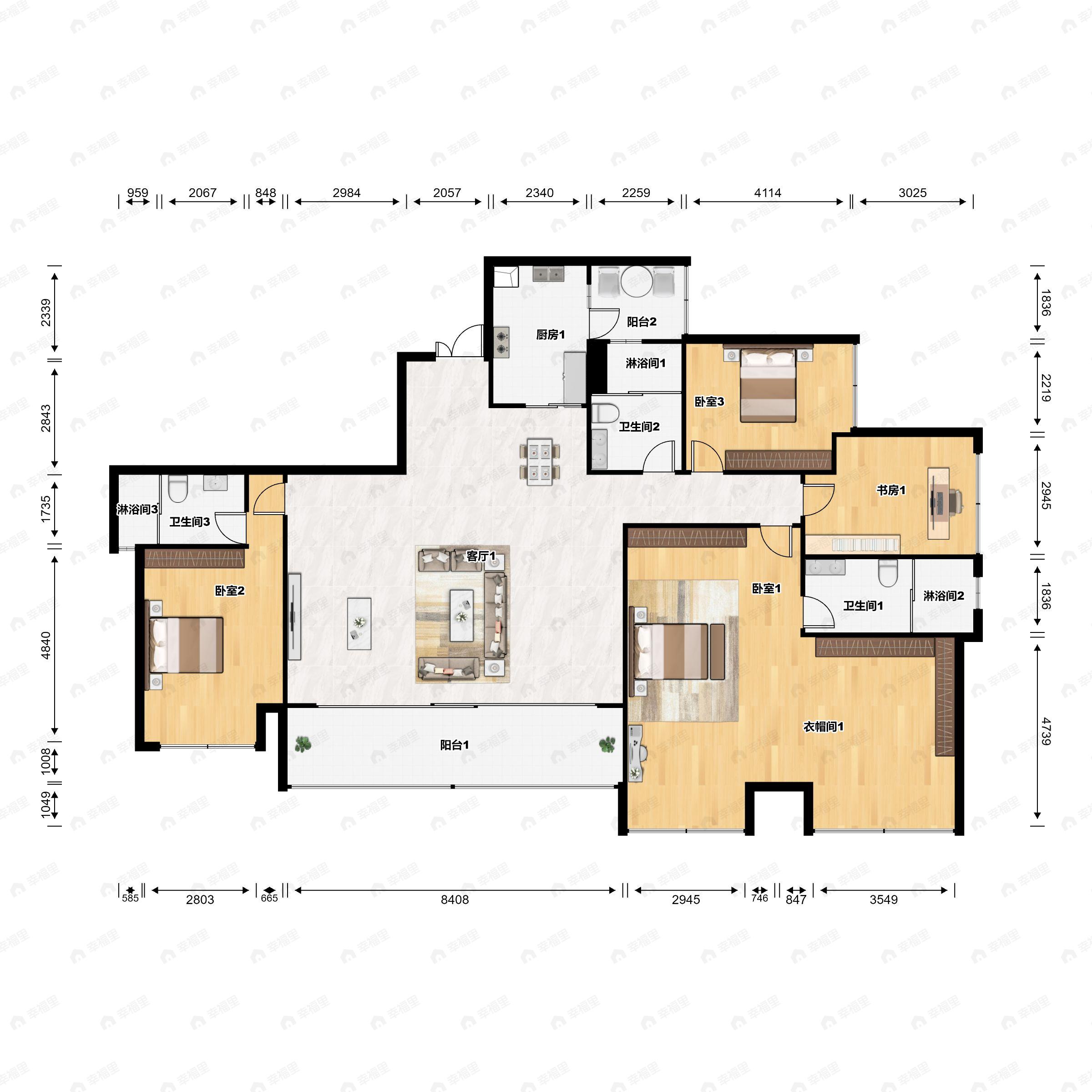 5室2厅3卫建面216平南户型图