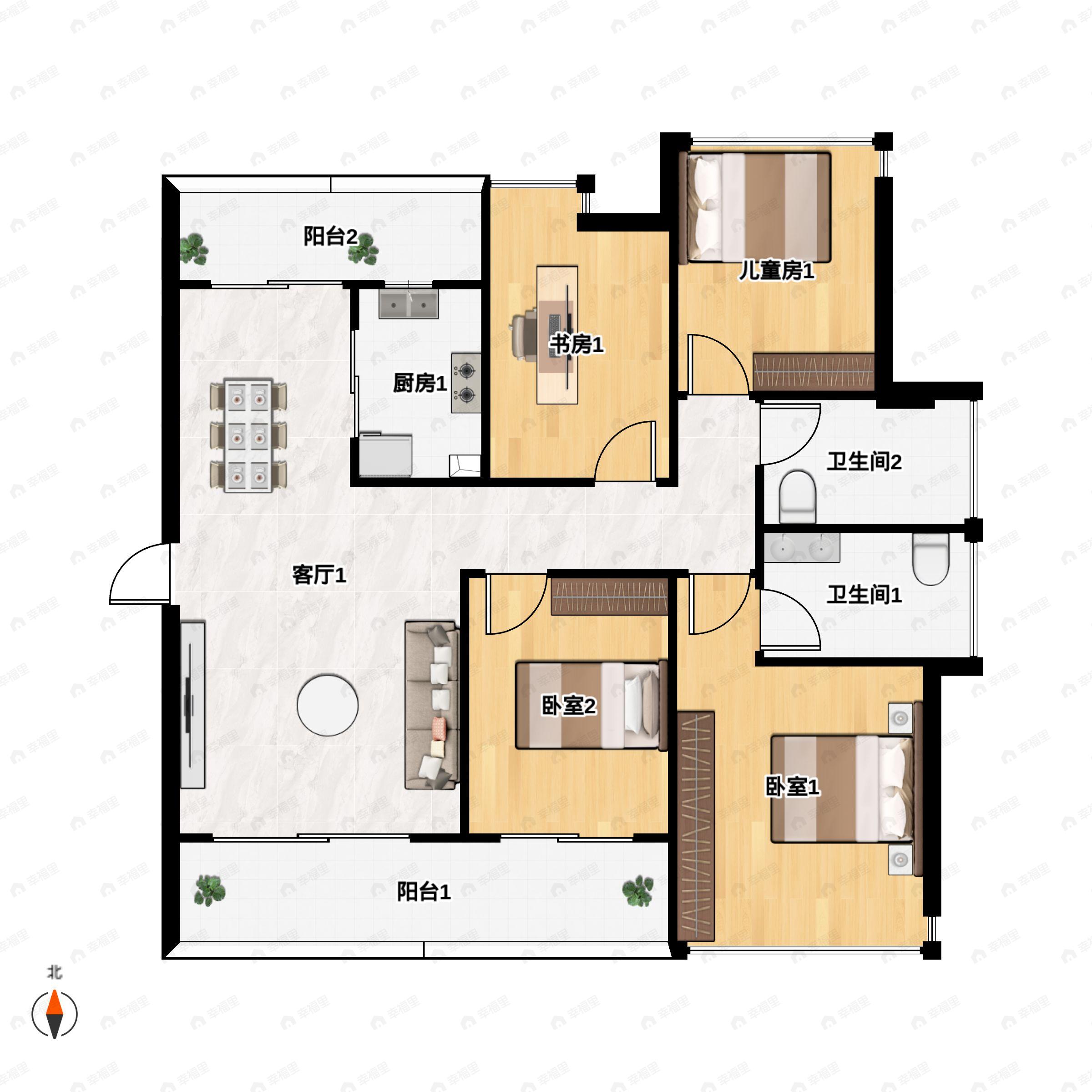 4室2厅2卫建面118平南户型图