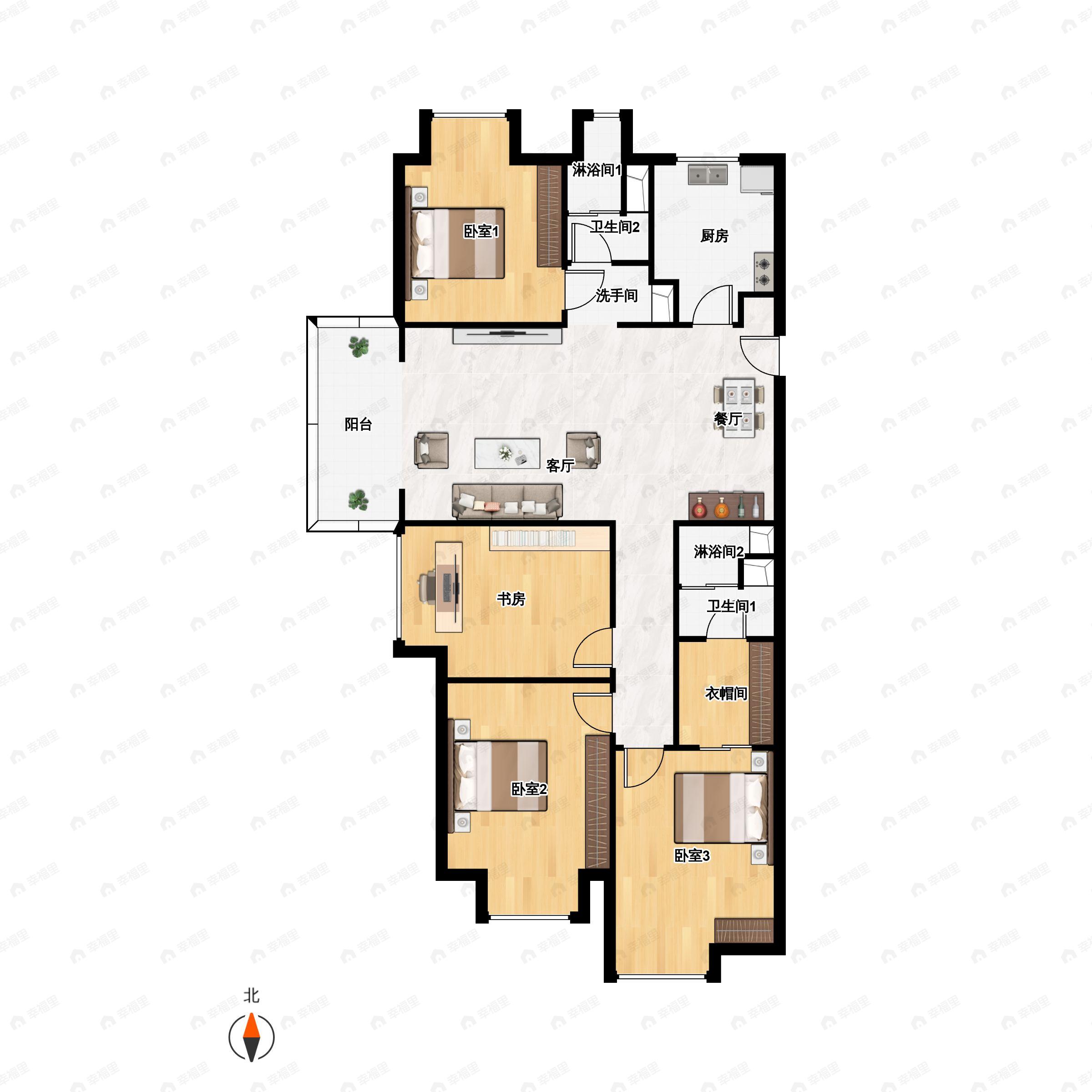 4室2厅2卫建面137平户型图