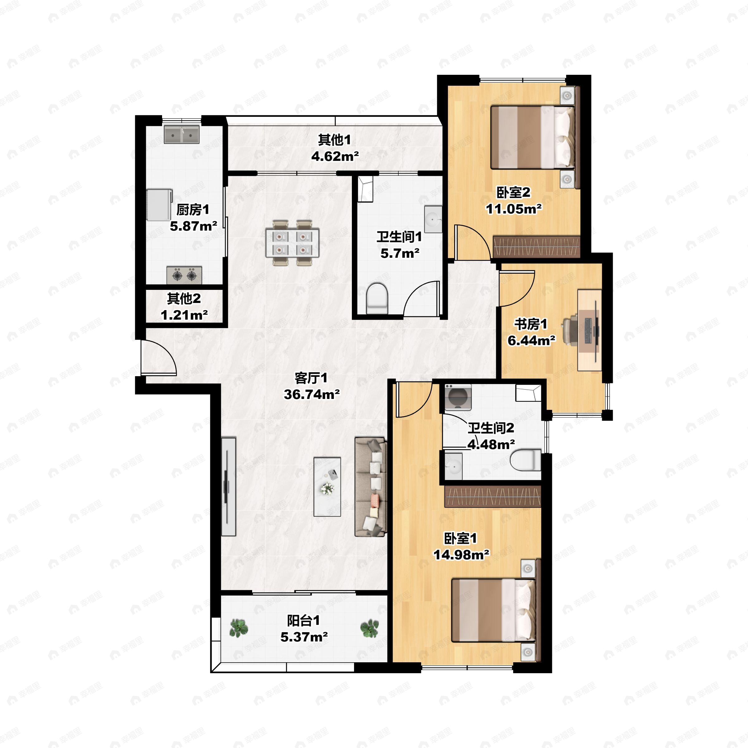 3室2厅2卫建面128平户型图