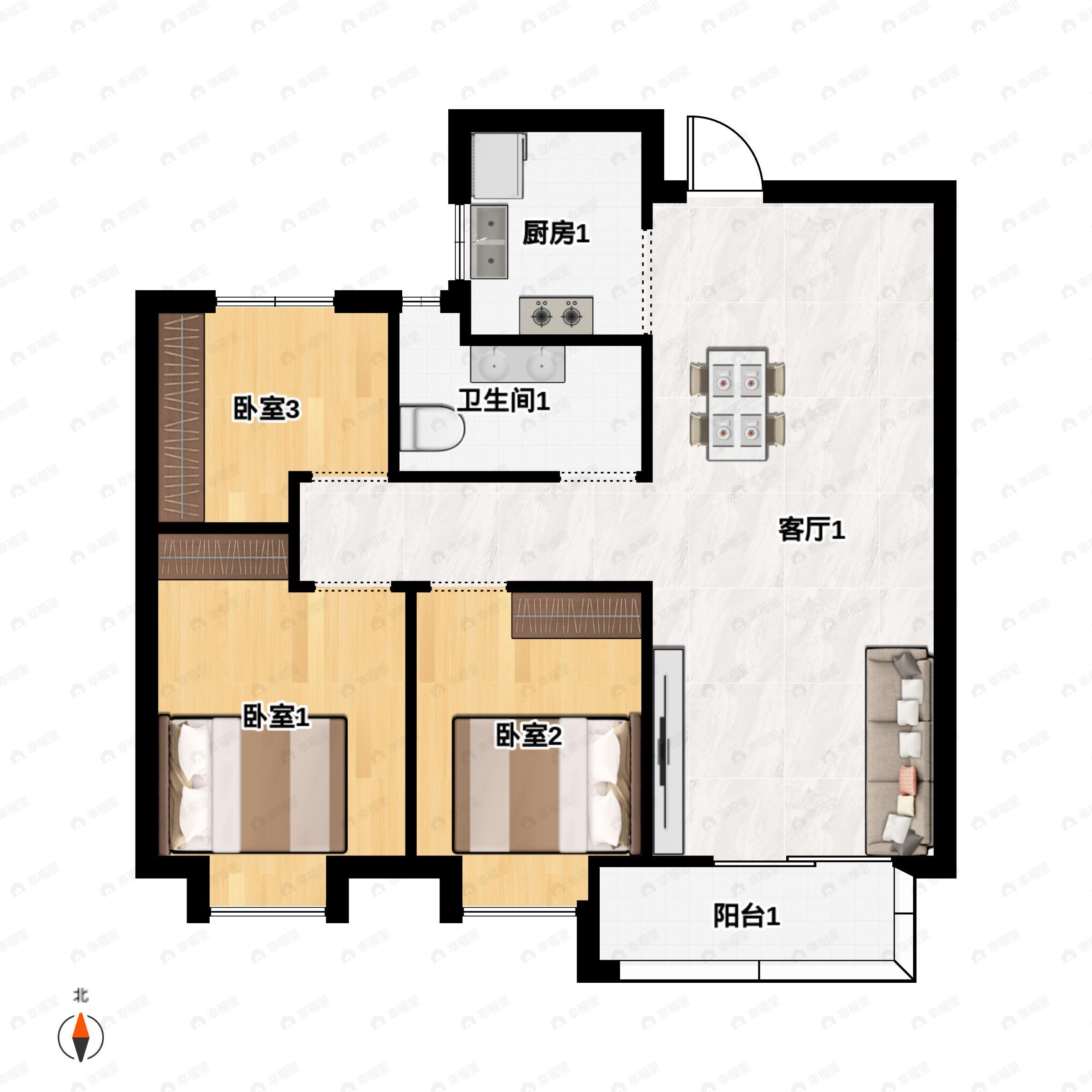 盛唐融城3室2厅1卫户型图