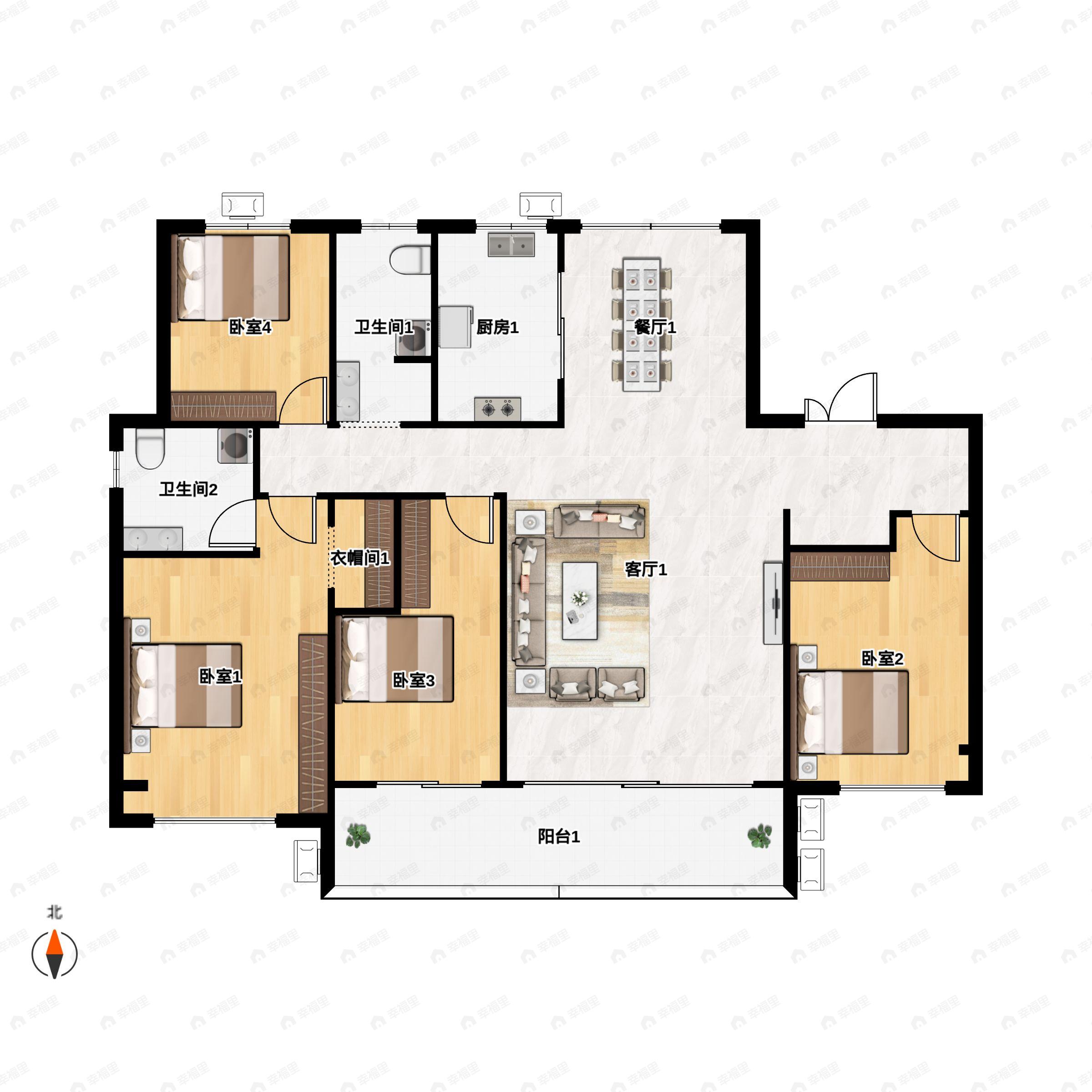 4室2厅2卫建面158平户型图