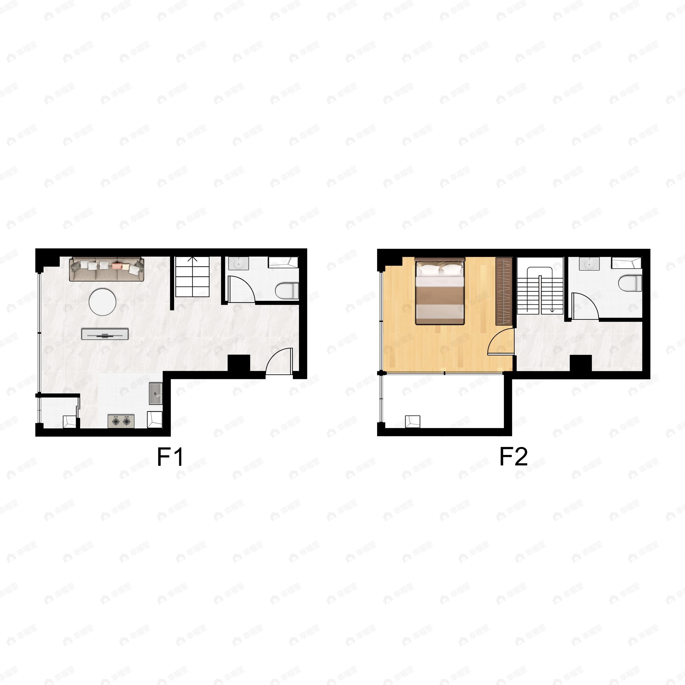 1室1厅2卫建面53m²西户型图