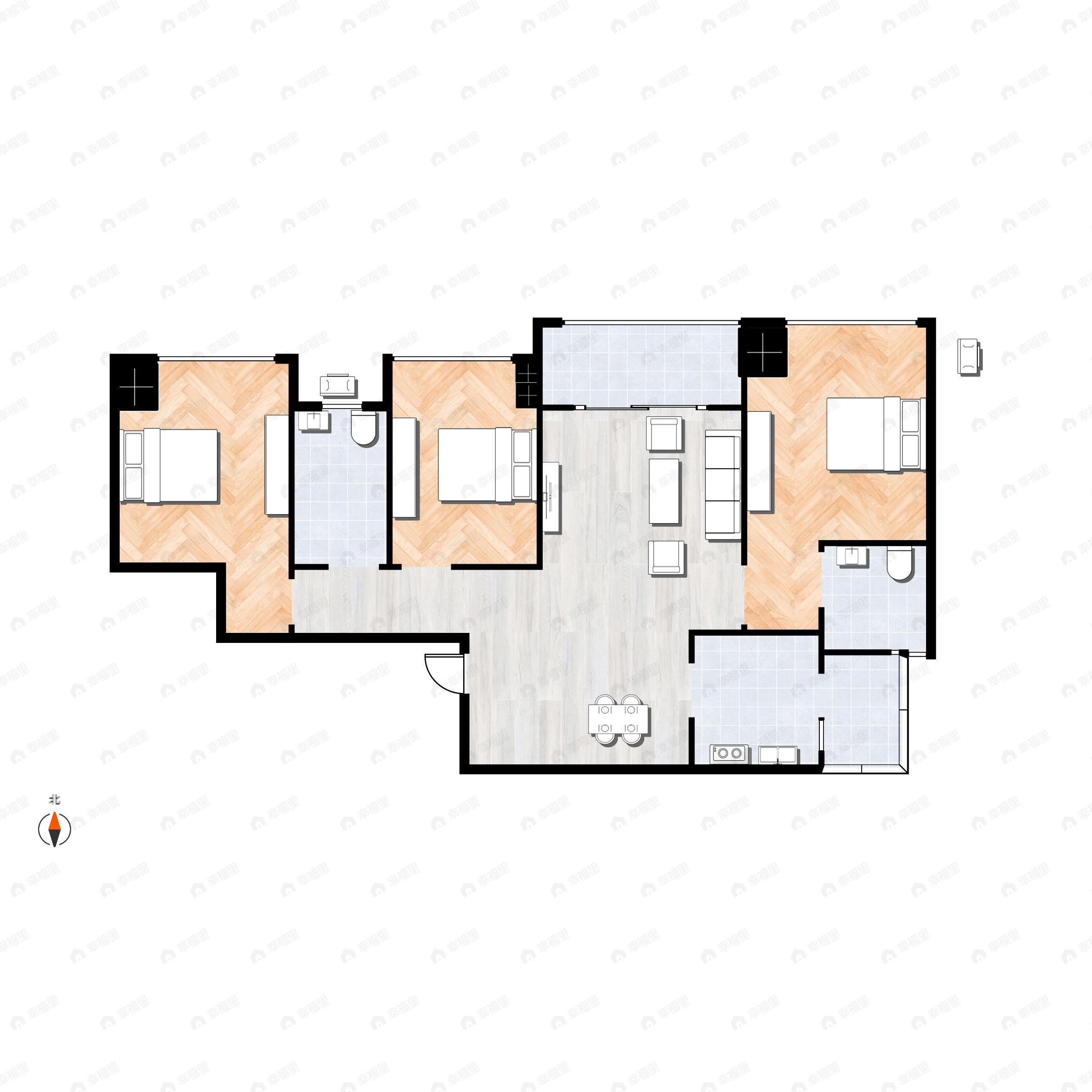 3室2厅2卫建面90平北户型图