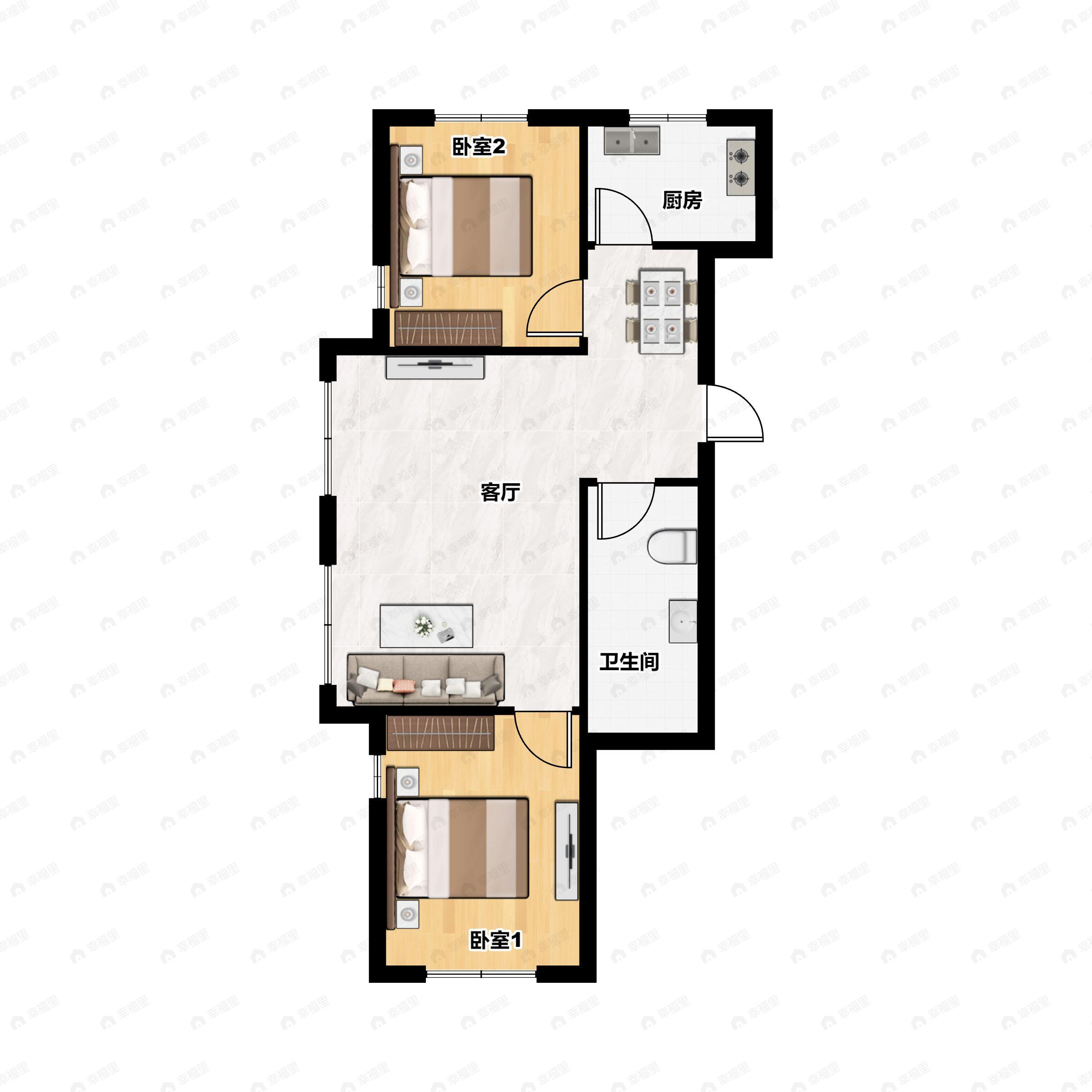 2室2厅1卫建面86平户型图
