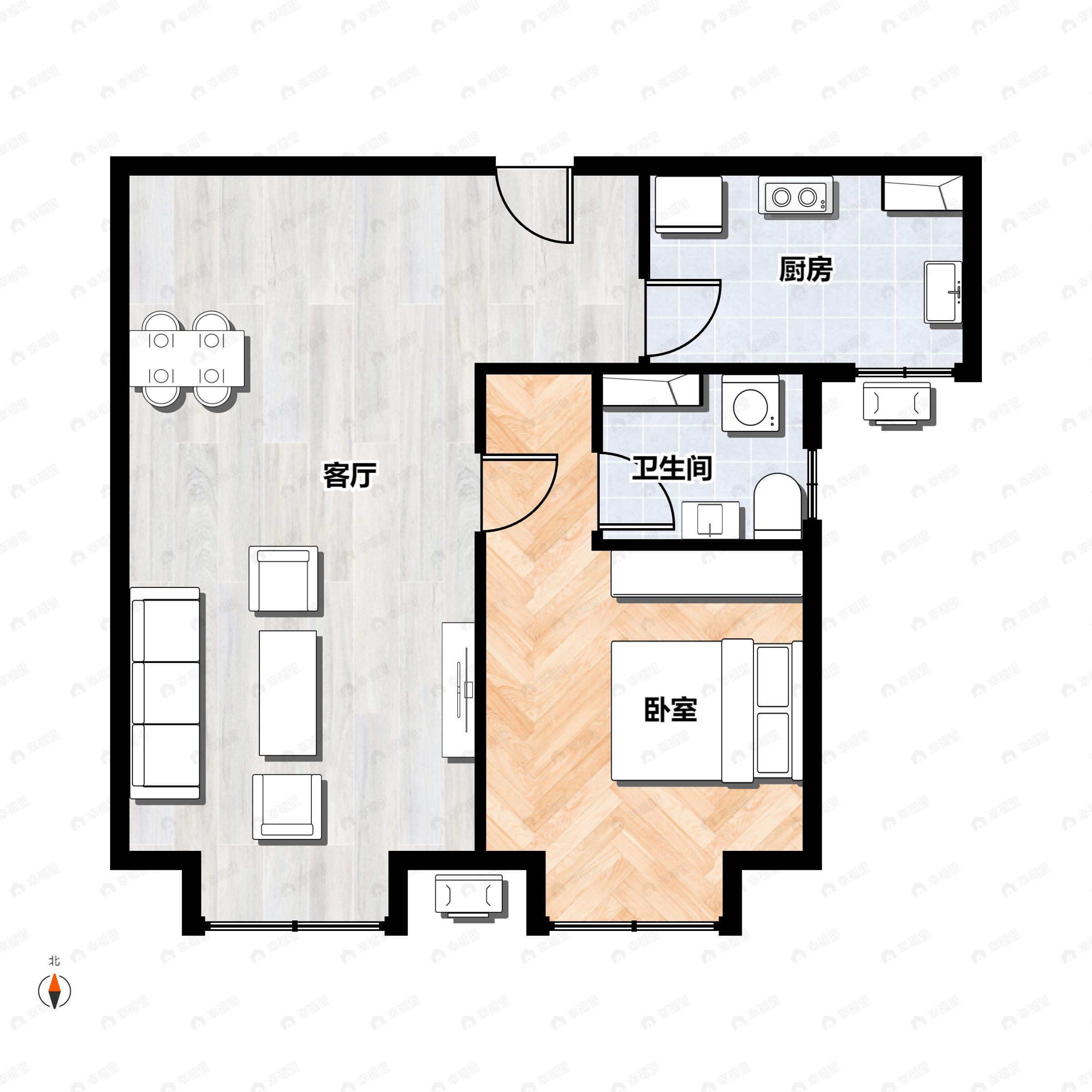 1室2厅1卫建面65平户型图