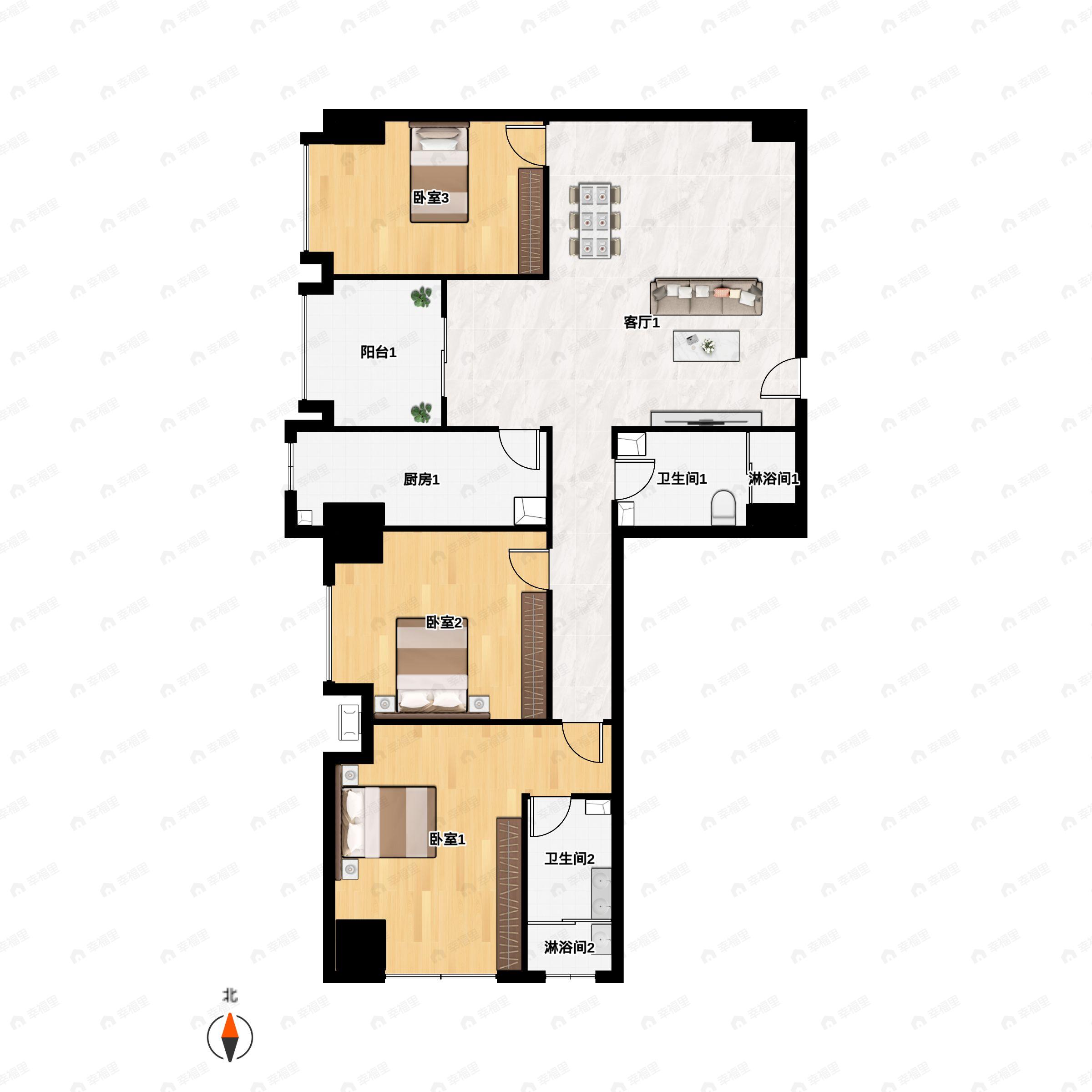 3室2厅2卫建面146平户型图