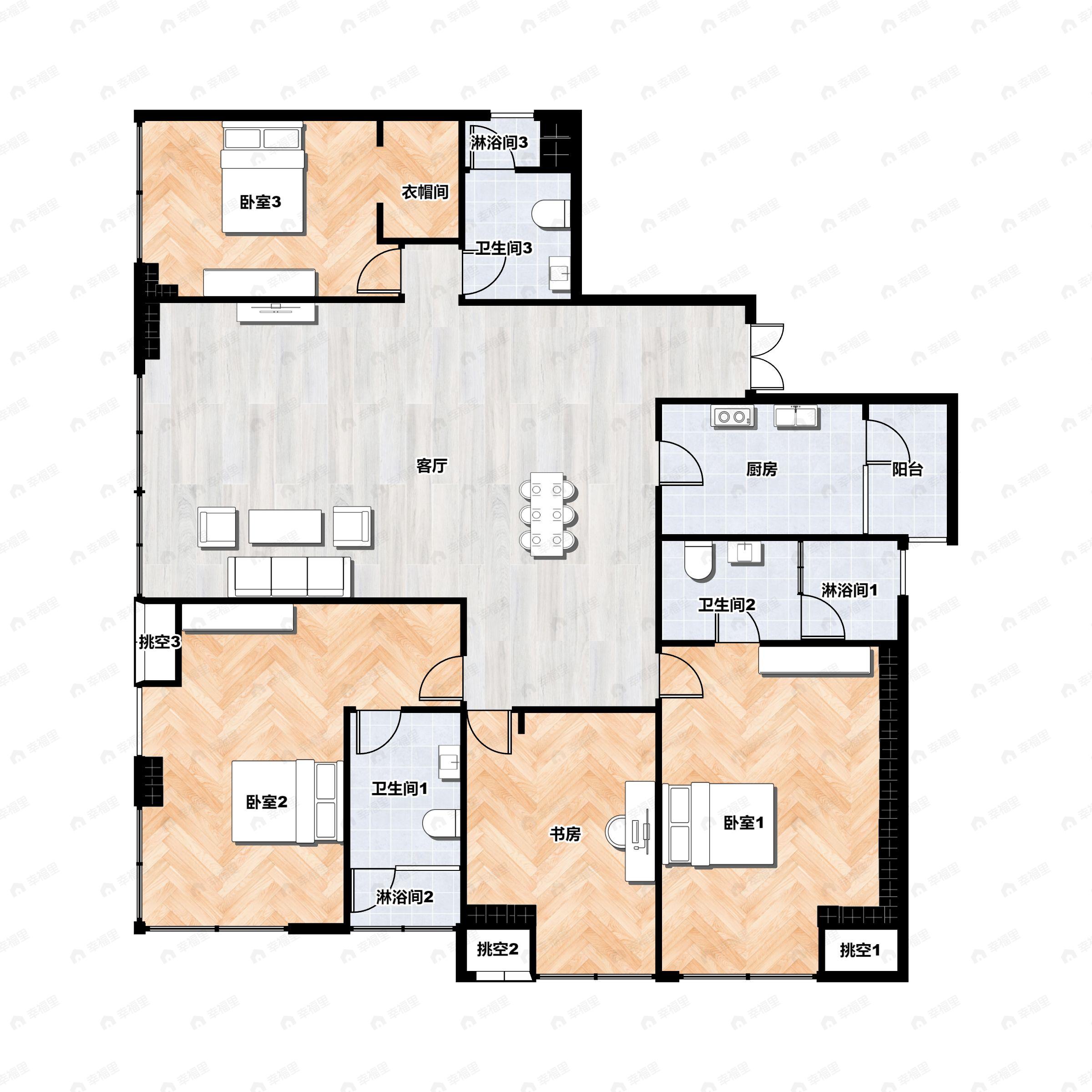 4室2厅3卫建面185平户型图