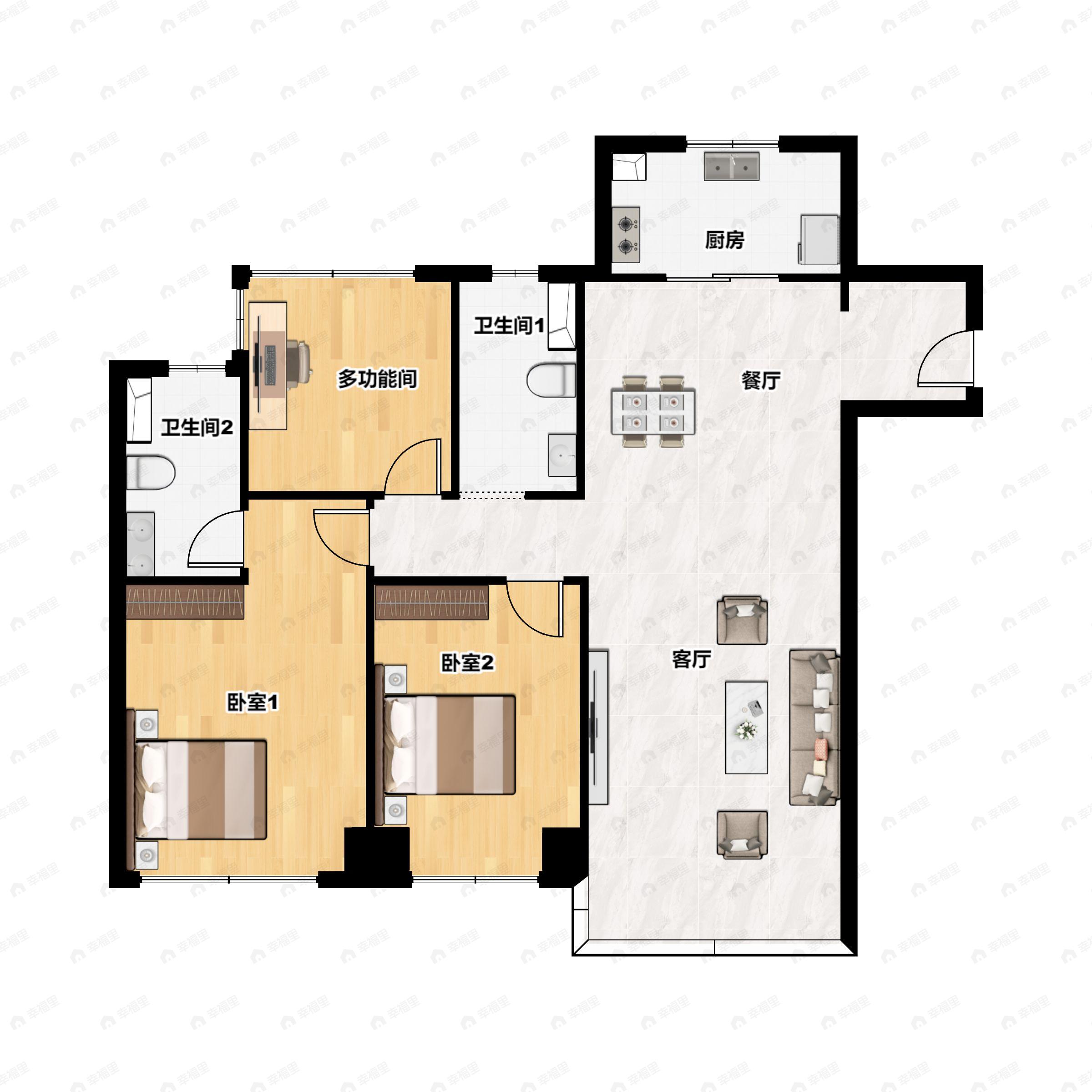 3室2厅2卫建面105平户型图