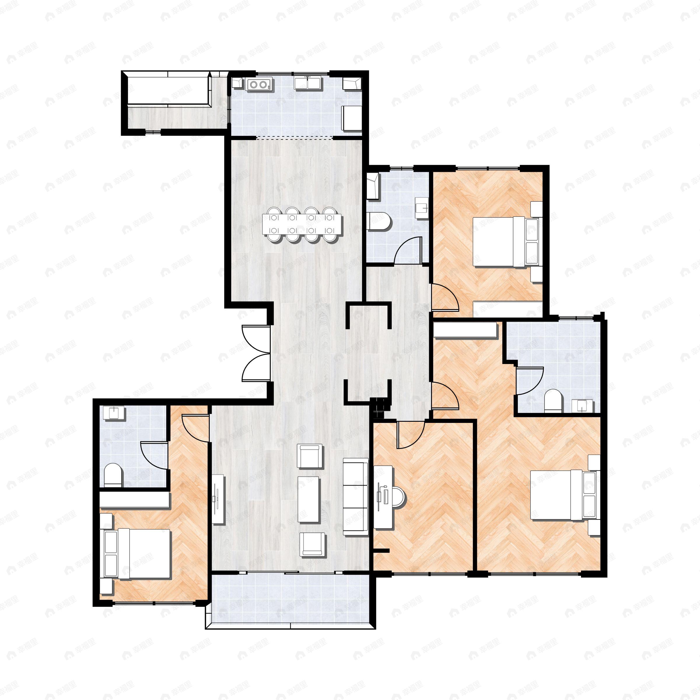 4室2厅3卫建面185平北|南户型图