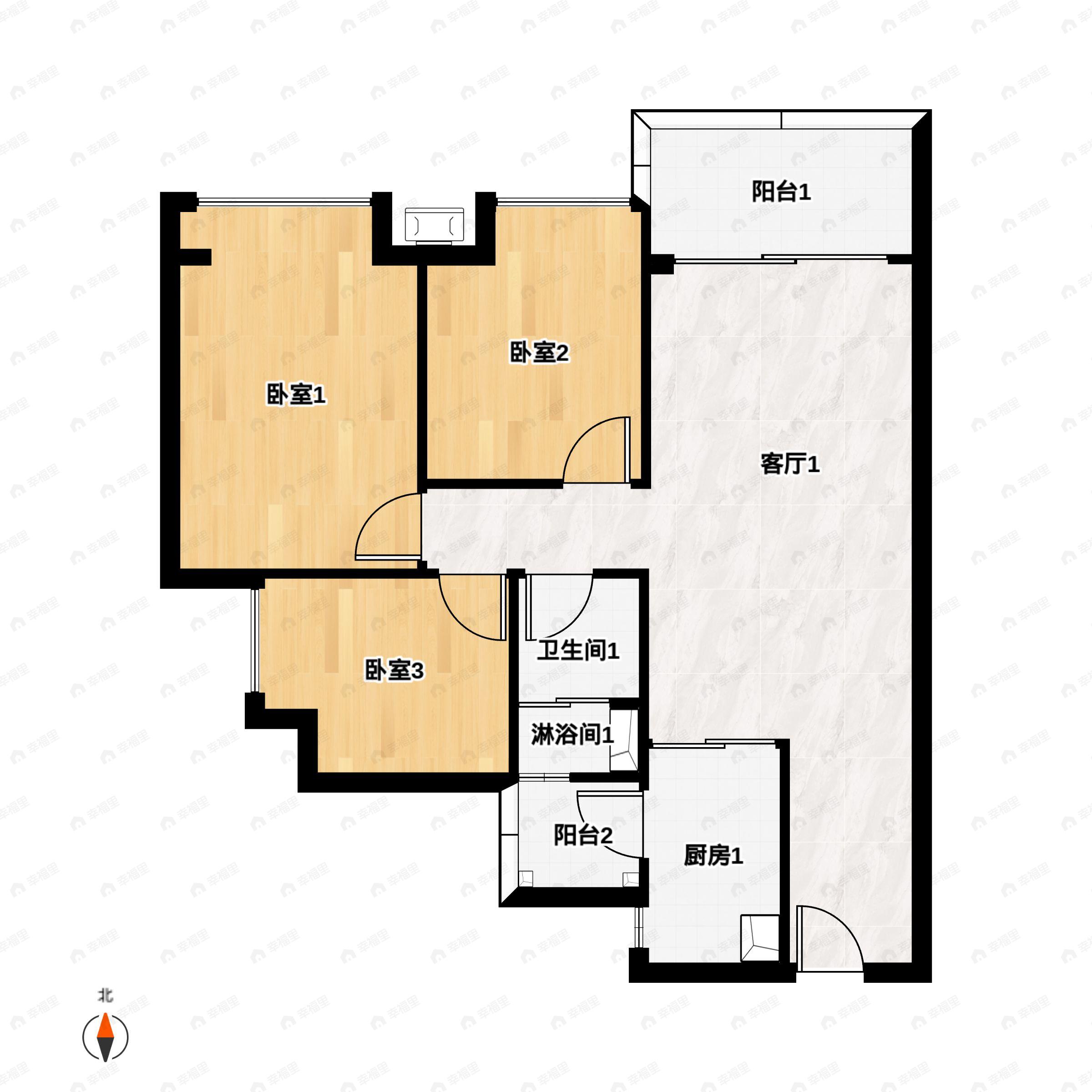 3室2厅1卫建面95平南户型图