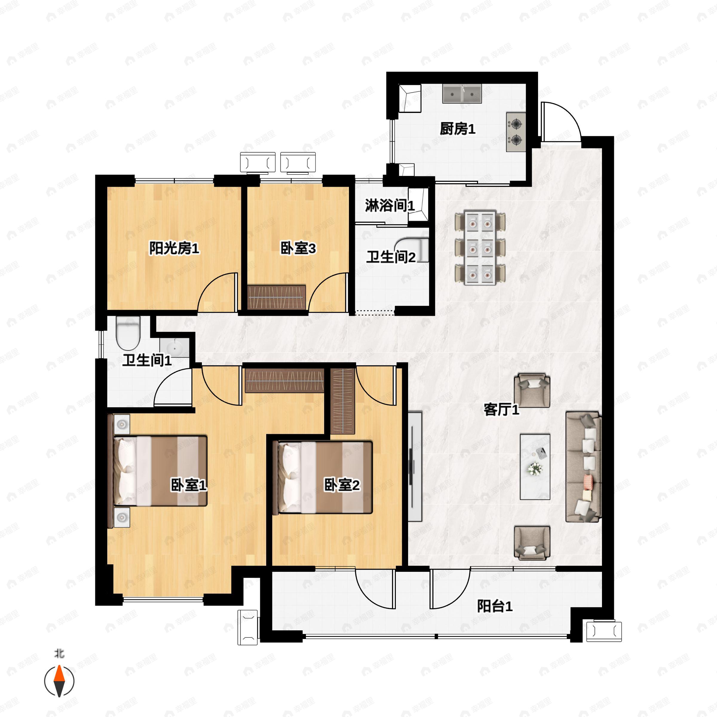 4室2厅2卫建面144平户型图