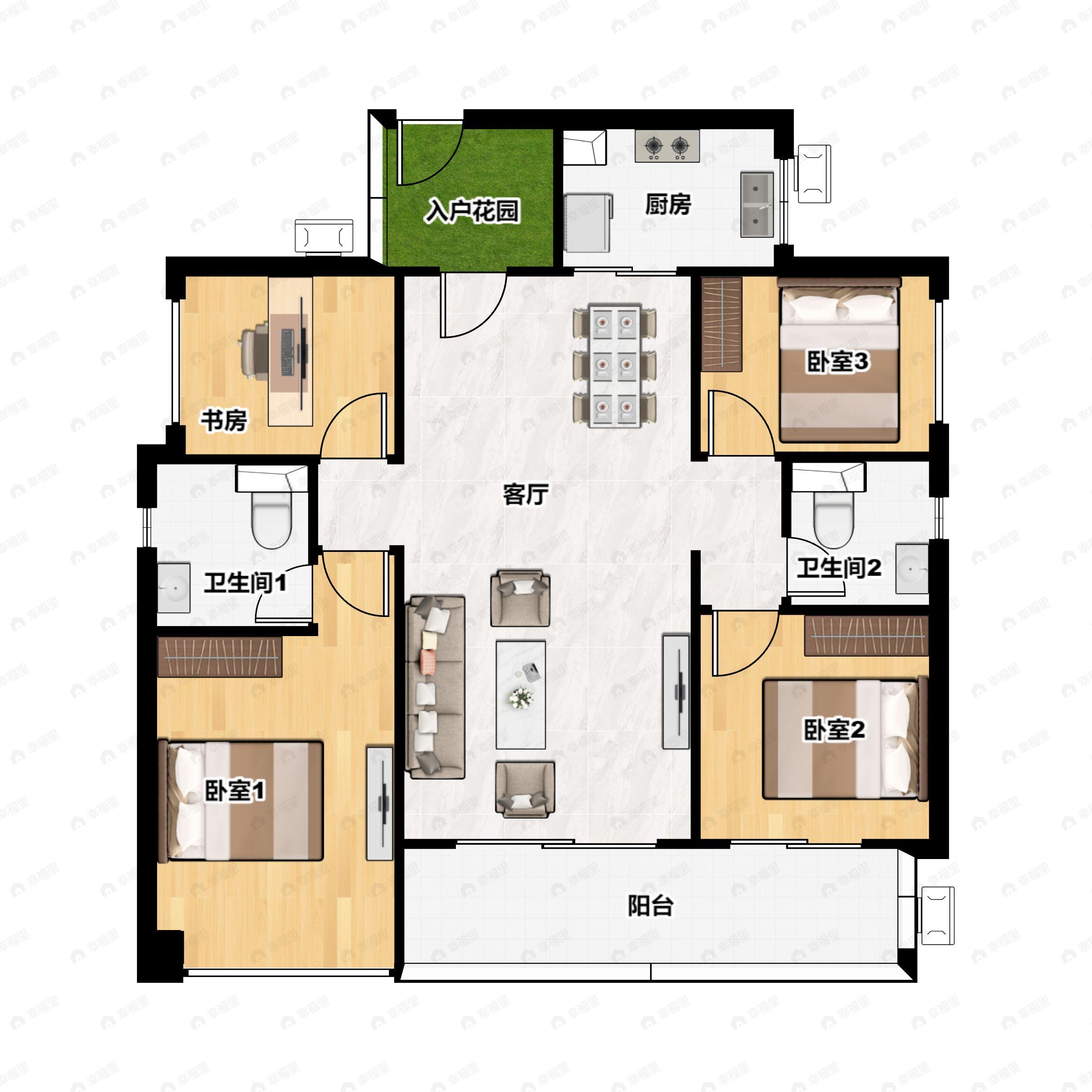 4室2厅2卫建面126平户型图