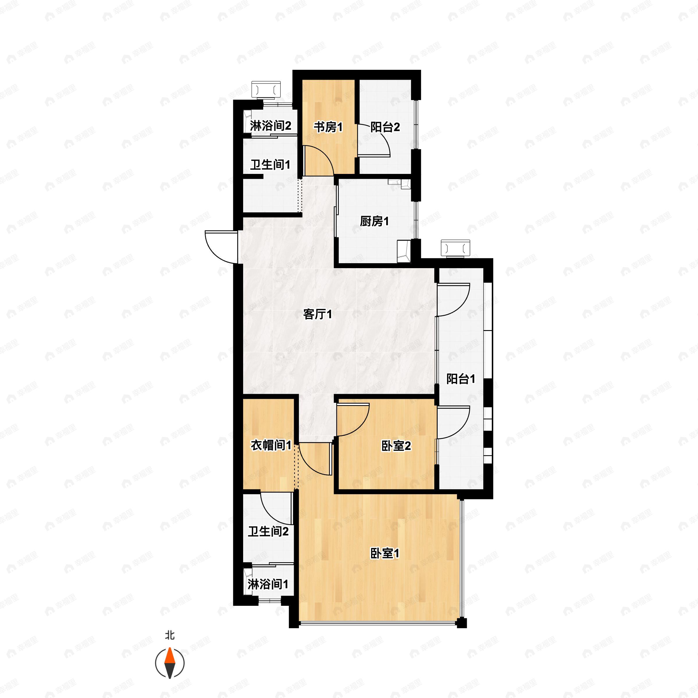 3室2厅2卫建面126平户型图