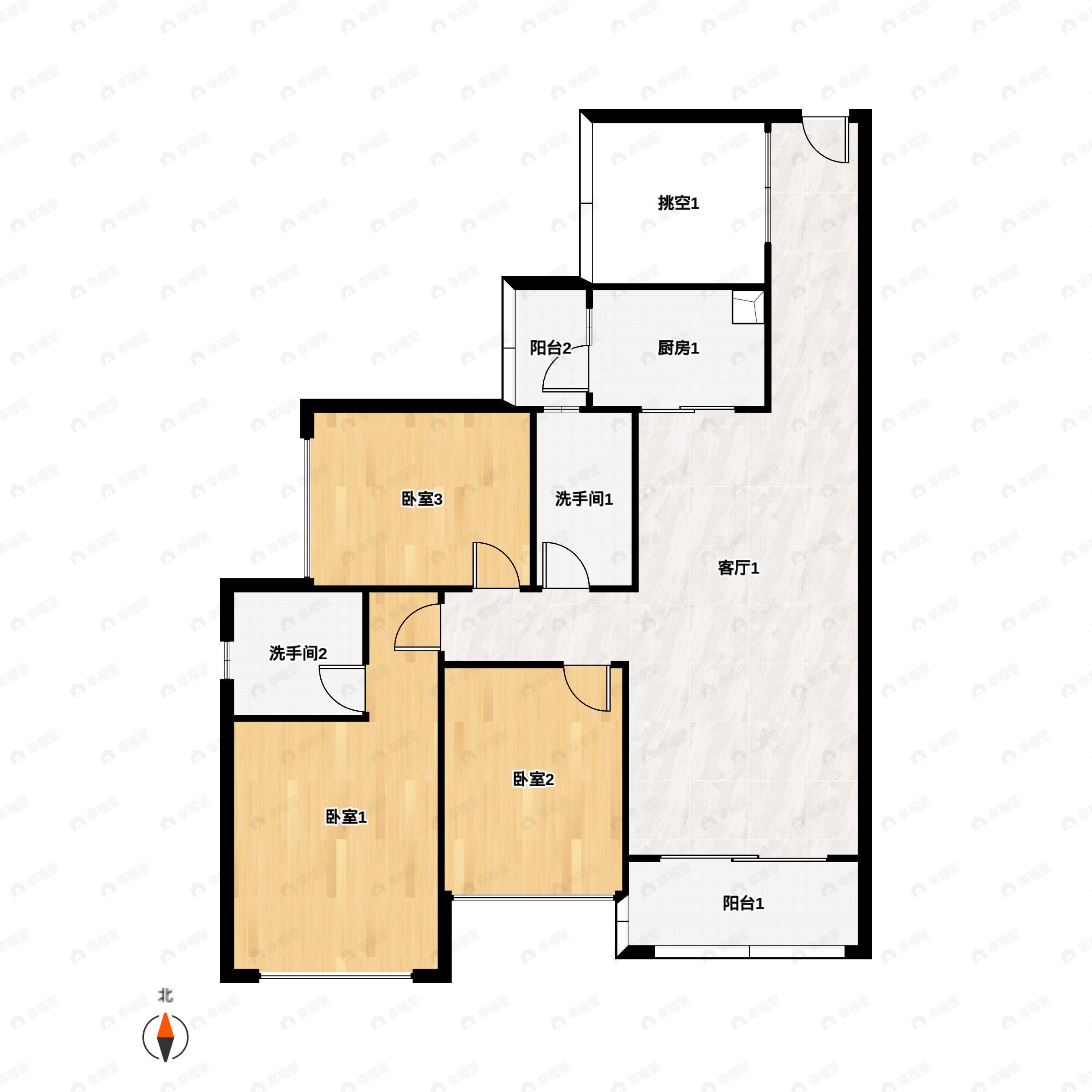 3室2厅2卫建面115m²户型图