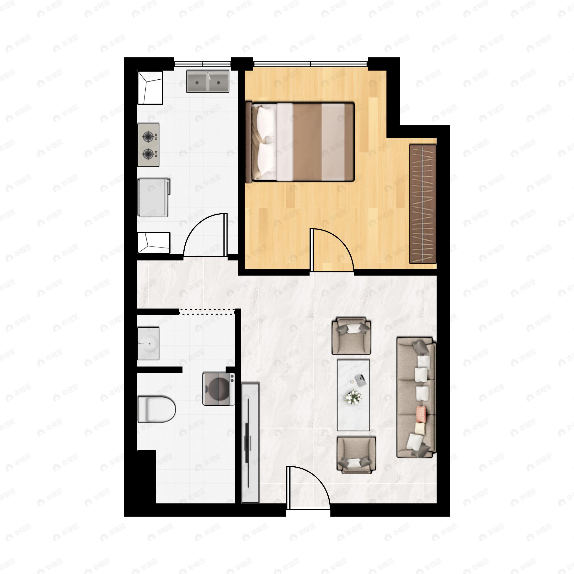 1室1厅1卫建面40平北户型图