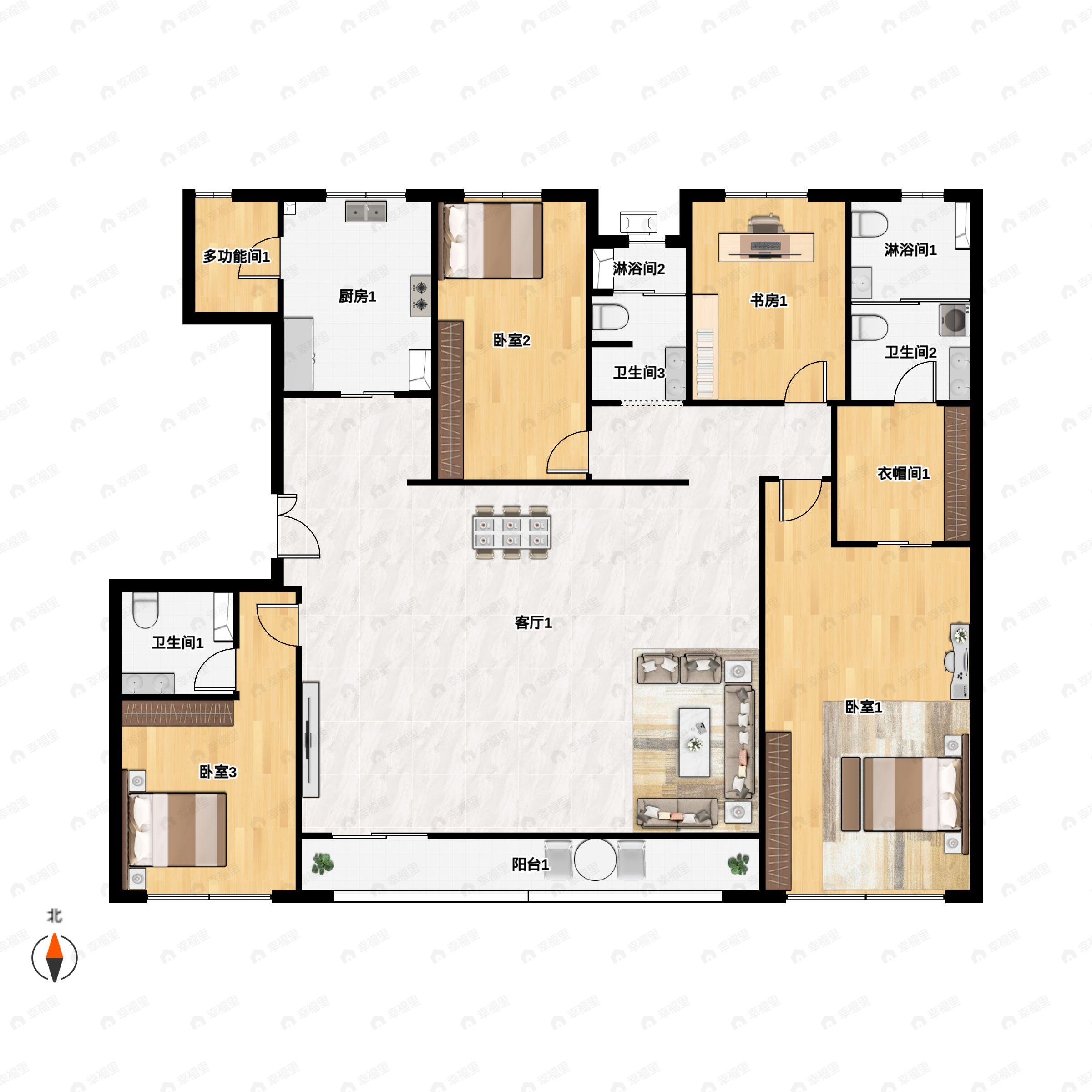 4室2厅3卫建面210m²北|南户型图