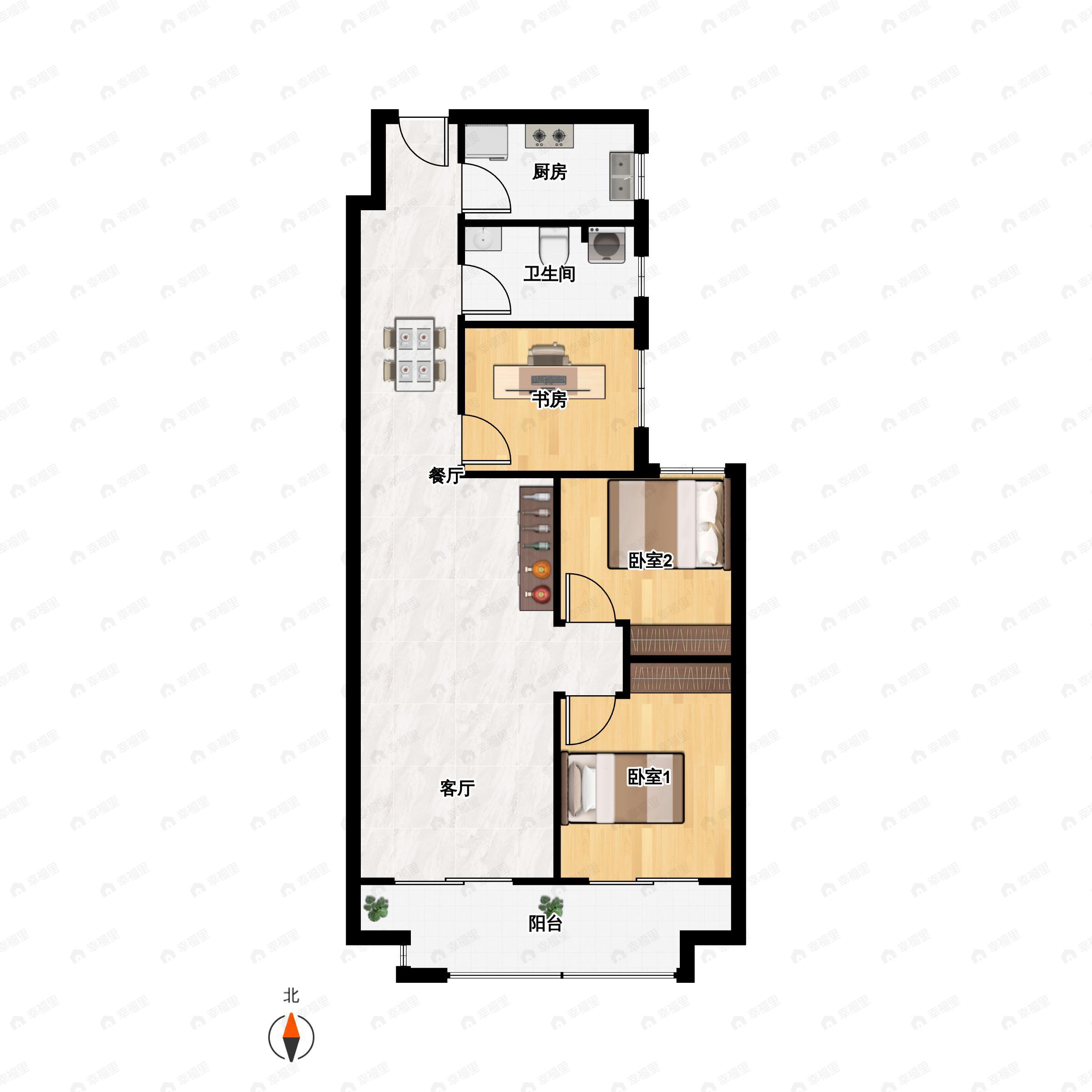 3室2厅1卫建面98m²南户型图