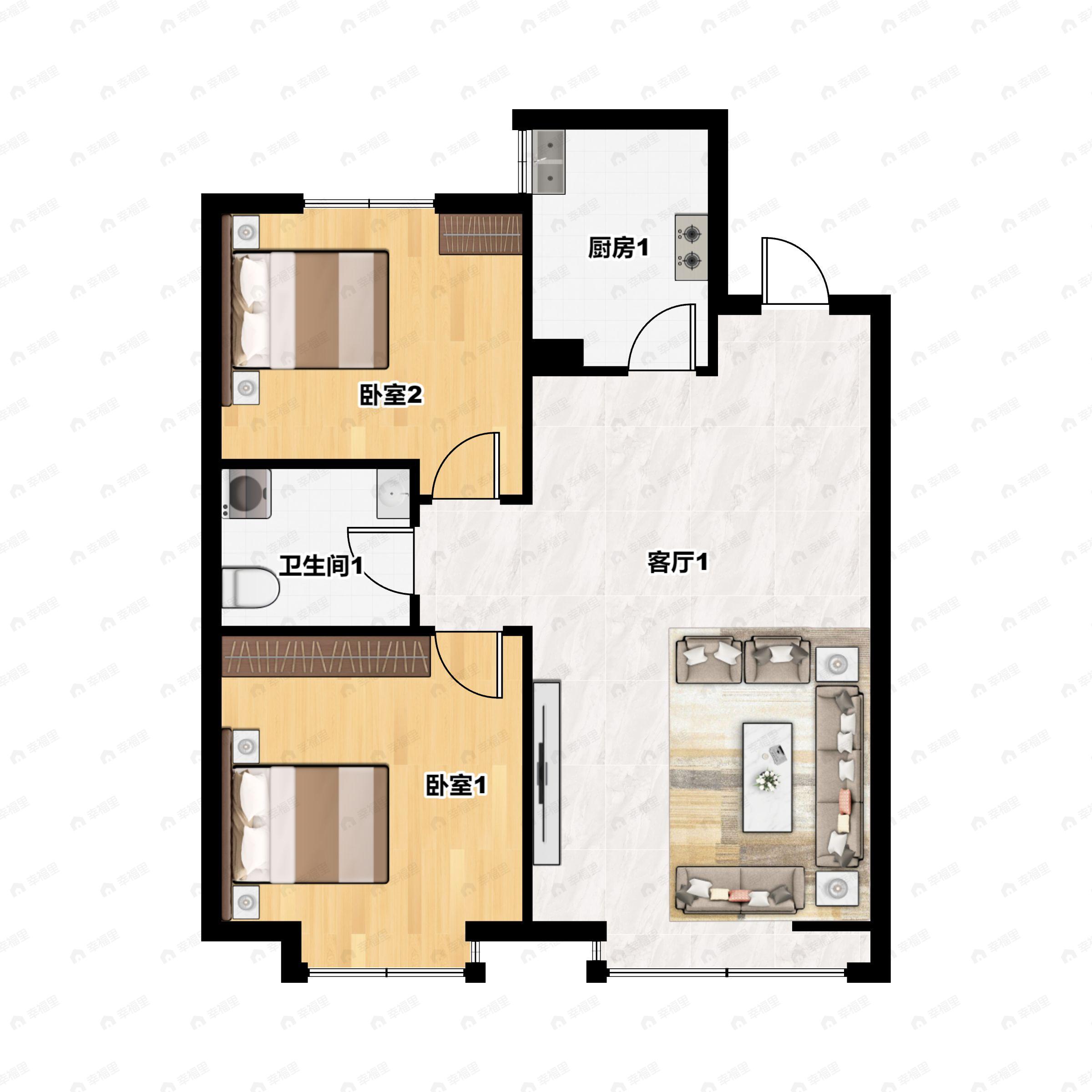2室2厅1卫建面94平户型图