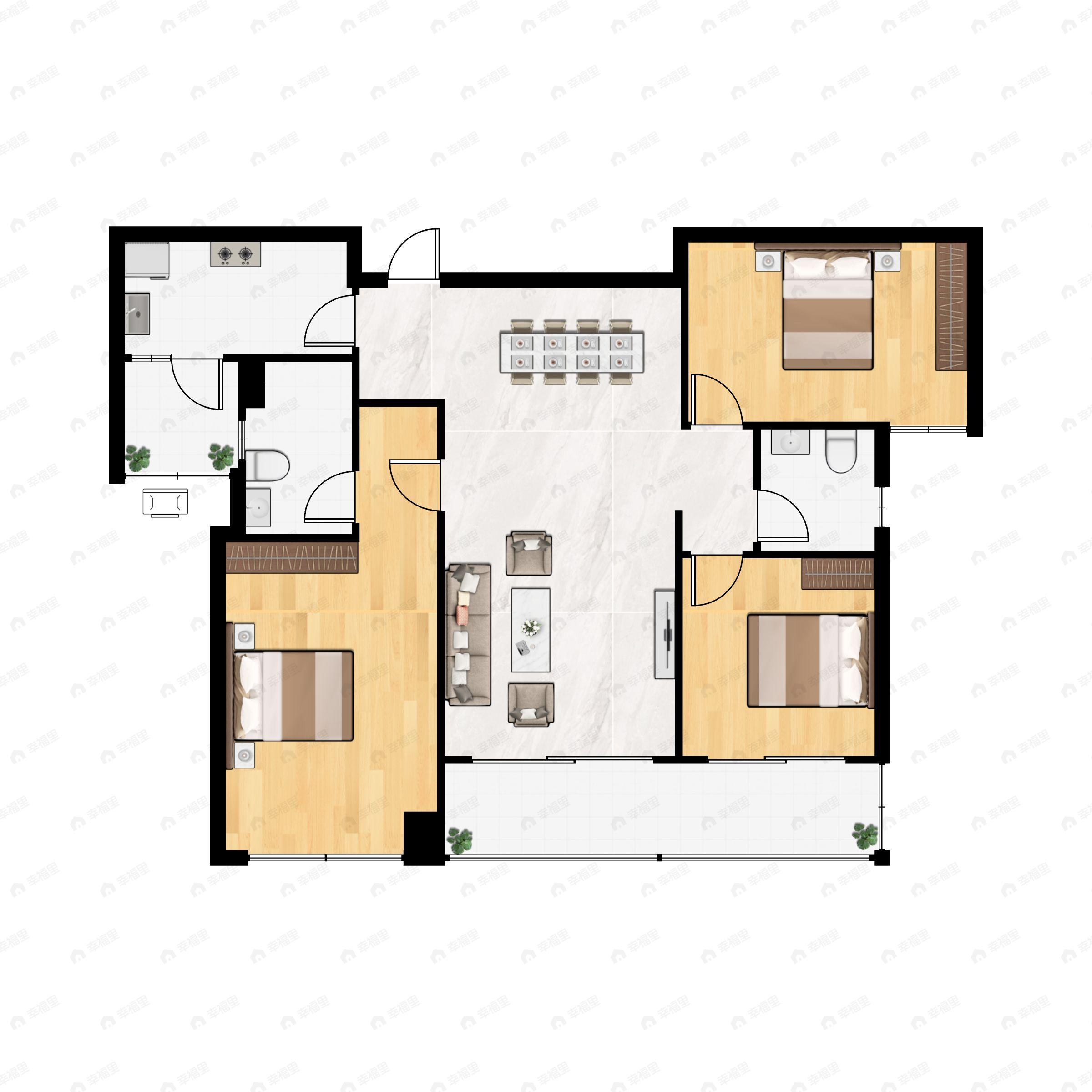 3室2厅2卫建面114平户型图