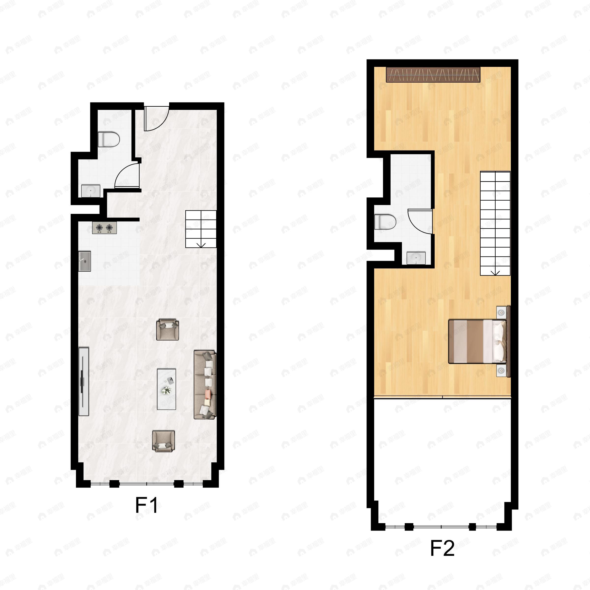 1室1厅2卫建面45平户型图
