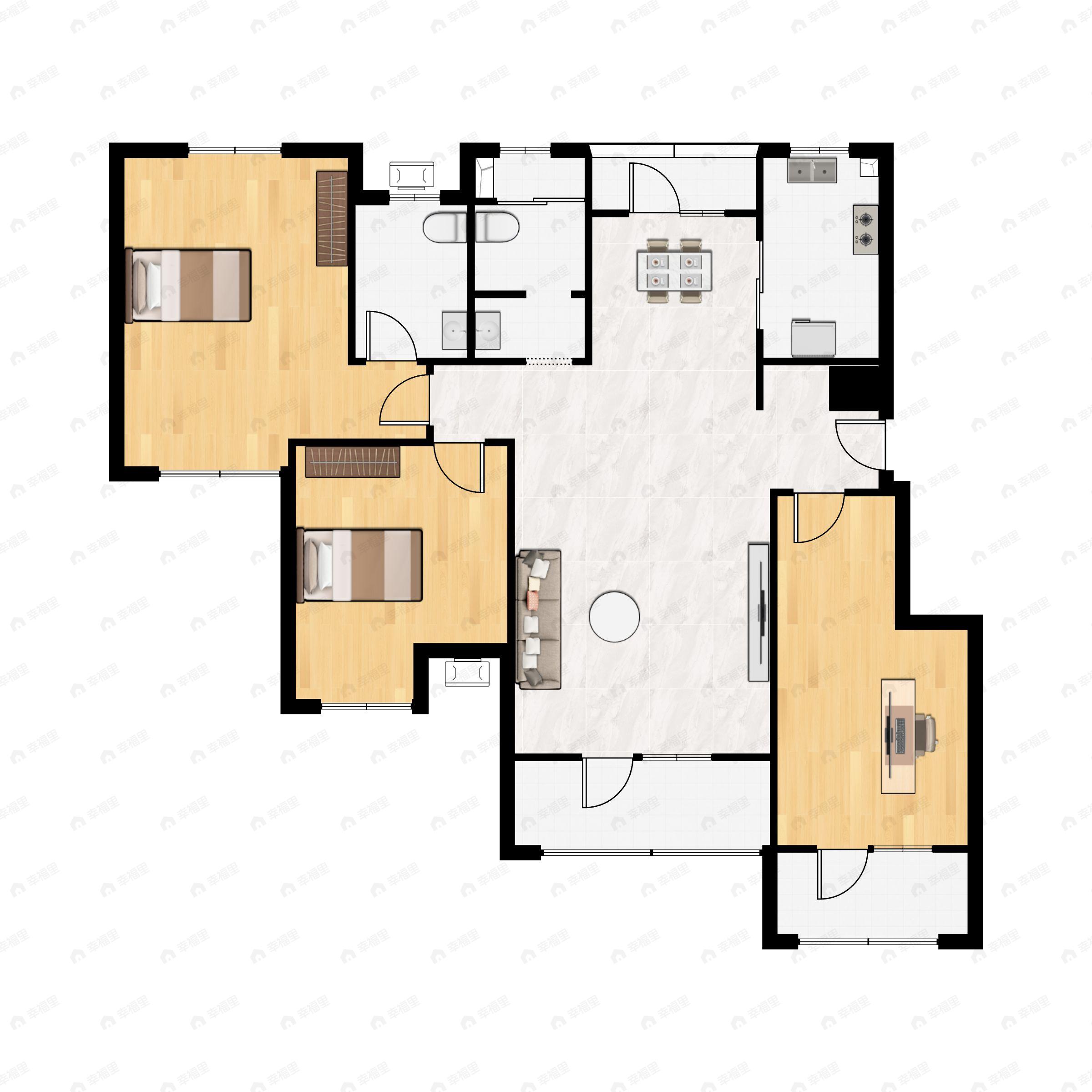 3室2厅2卫建面132平户型图