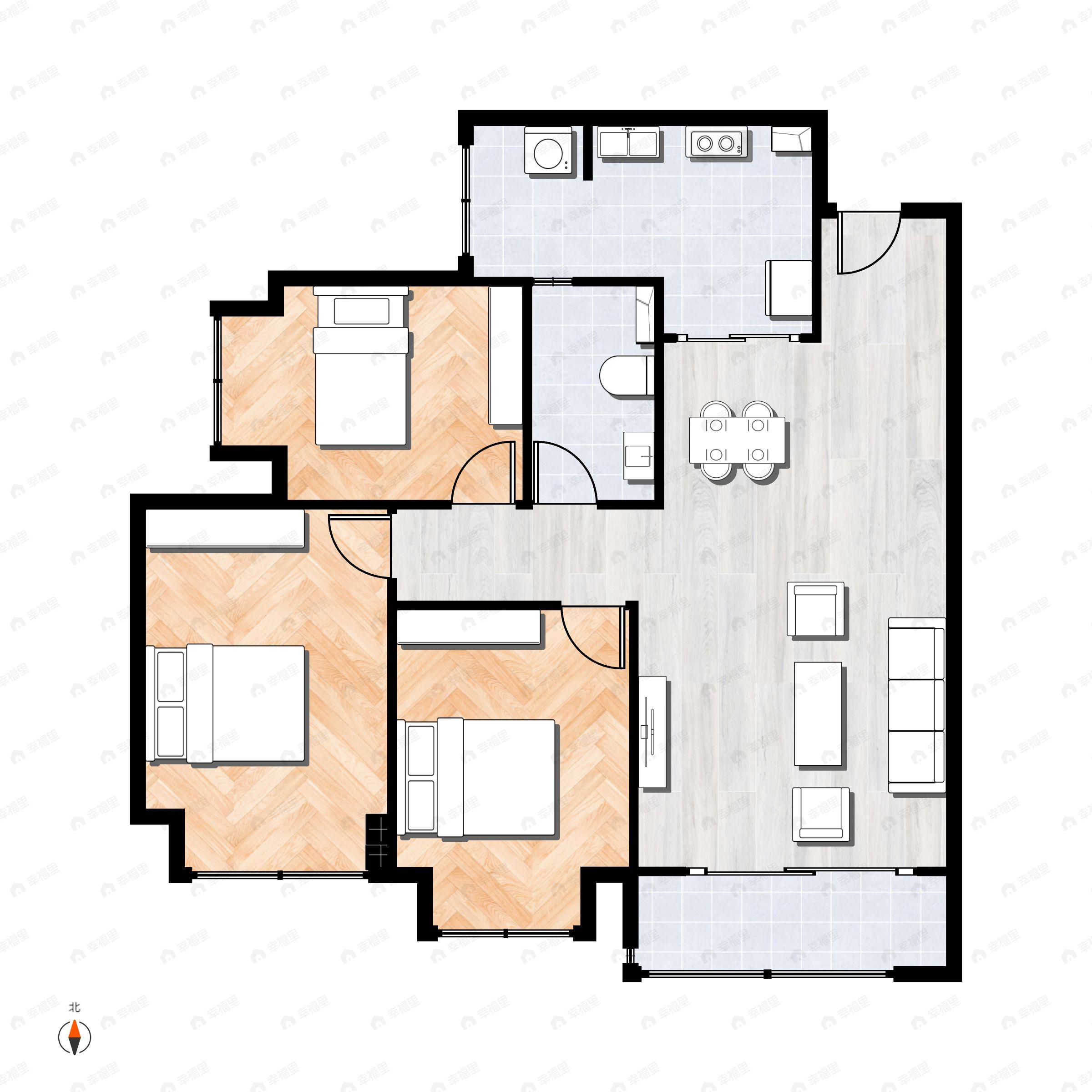 3室2厅1卫建面90平户型图