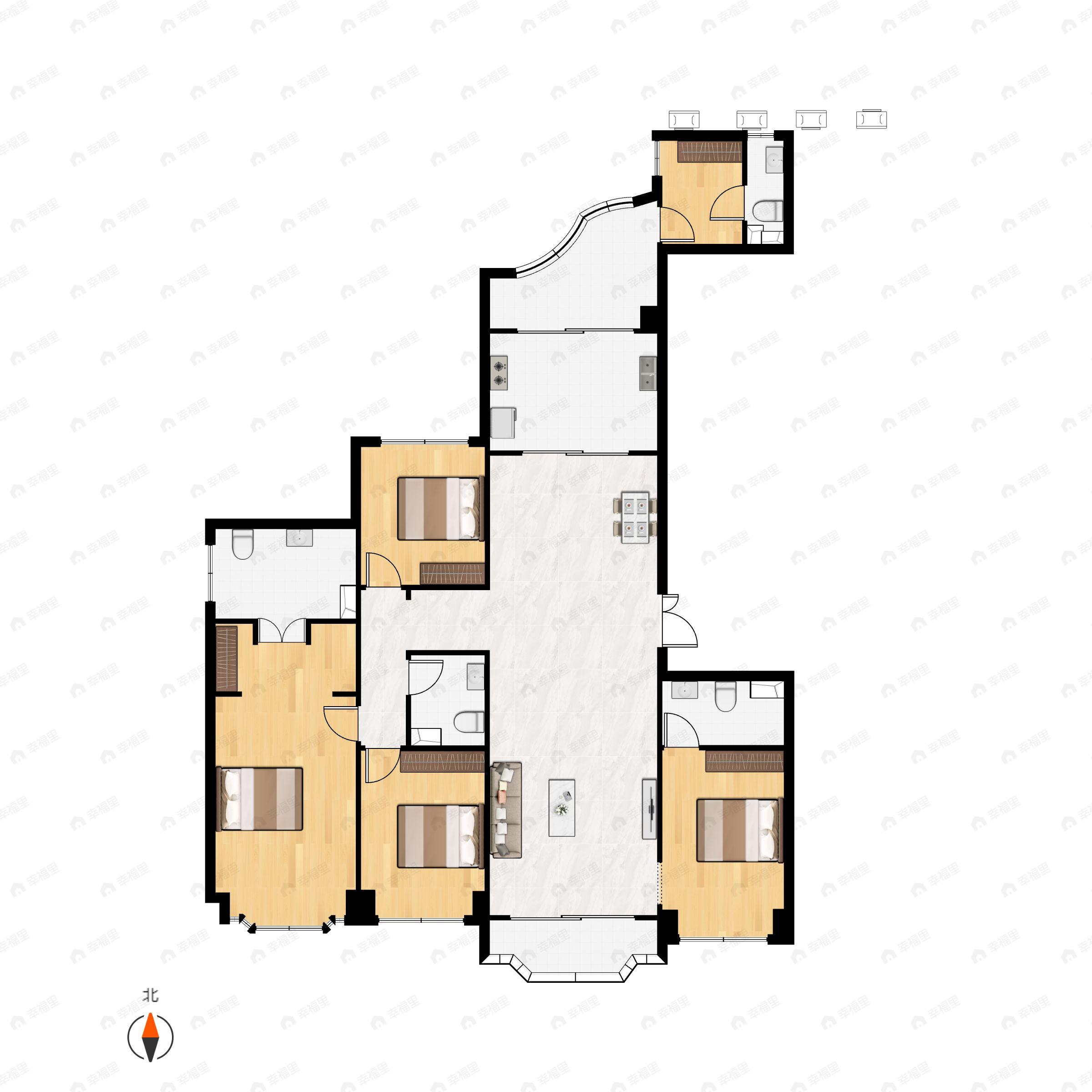 5室3厅4卫建面251平南|北户型图