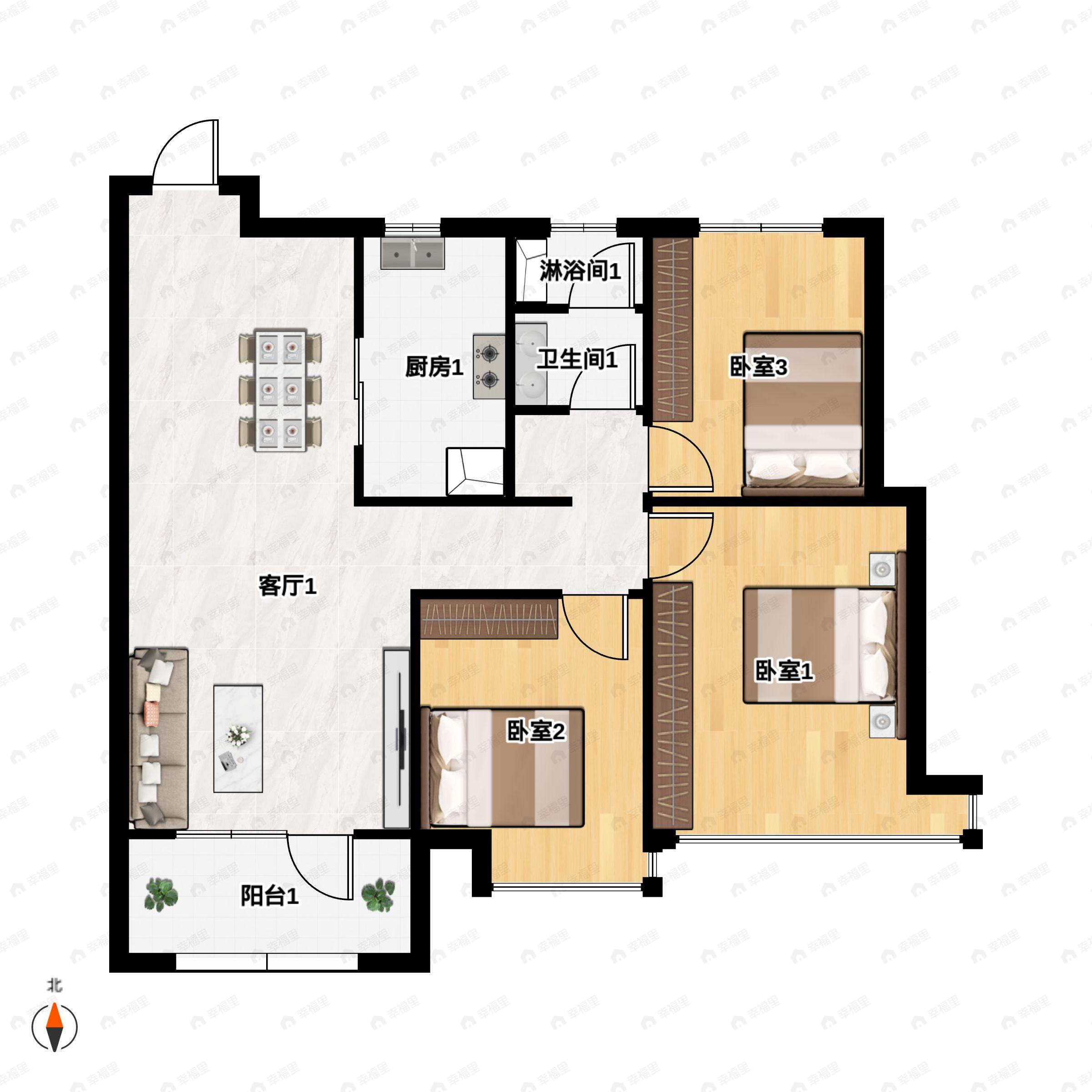 3室2厅1卫建面99平户型图